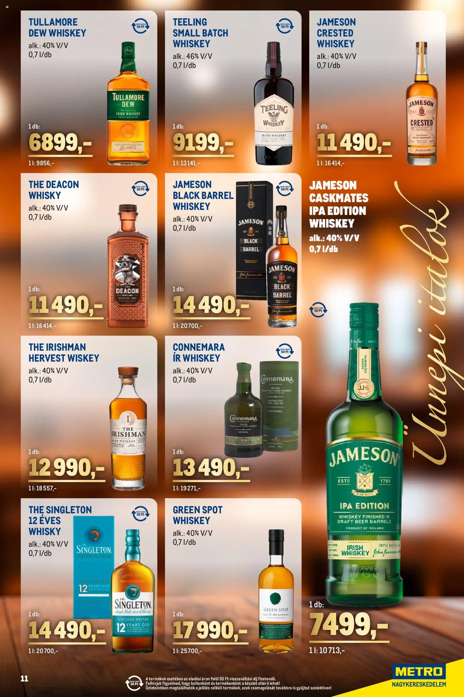 Metro akciós ujság - amely érvényes a következő dátumtól: 02.11.2025 | Oldal: 11 | Termékek: Jameson, Irish whiskey, Whisky, Só