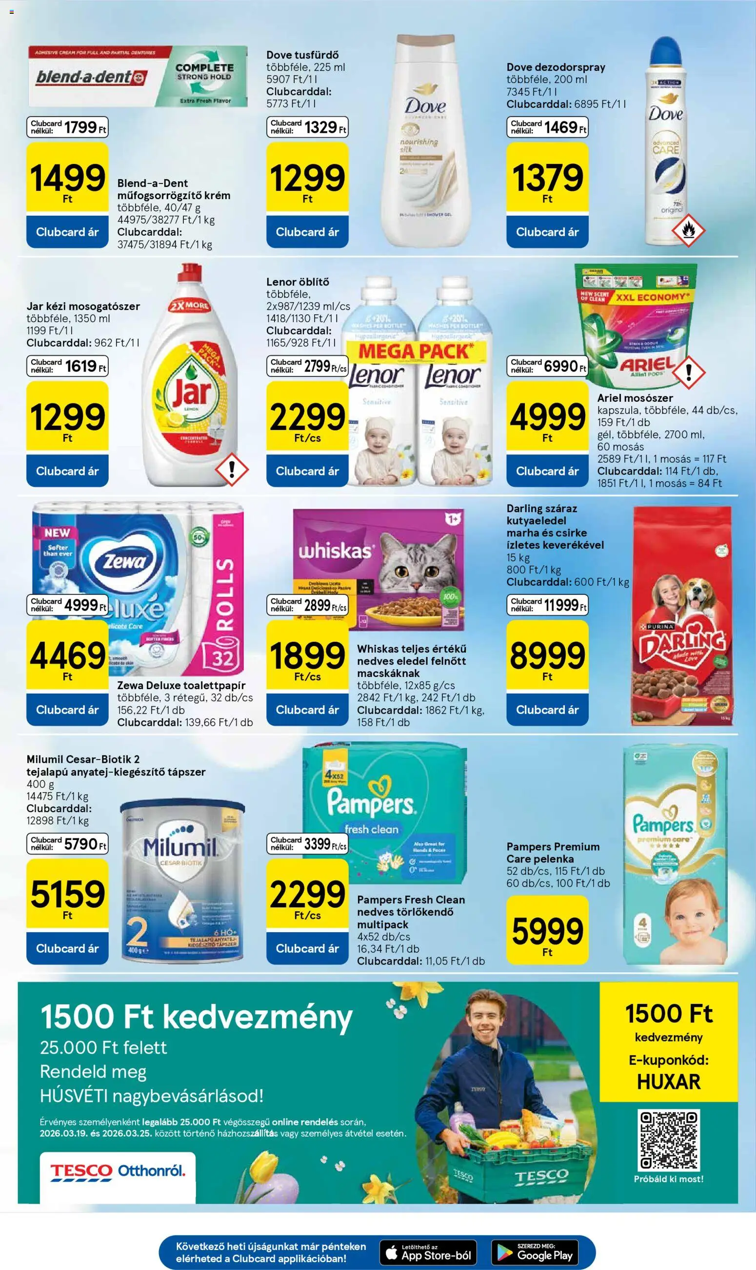 Tesco akciós ujság - amely érvényes a következő dátumtól: 19.03.2026 | Oldal: 7 | Termékek: Ariel, Kutyaeledel, Törlőkendő, Mosószer