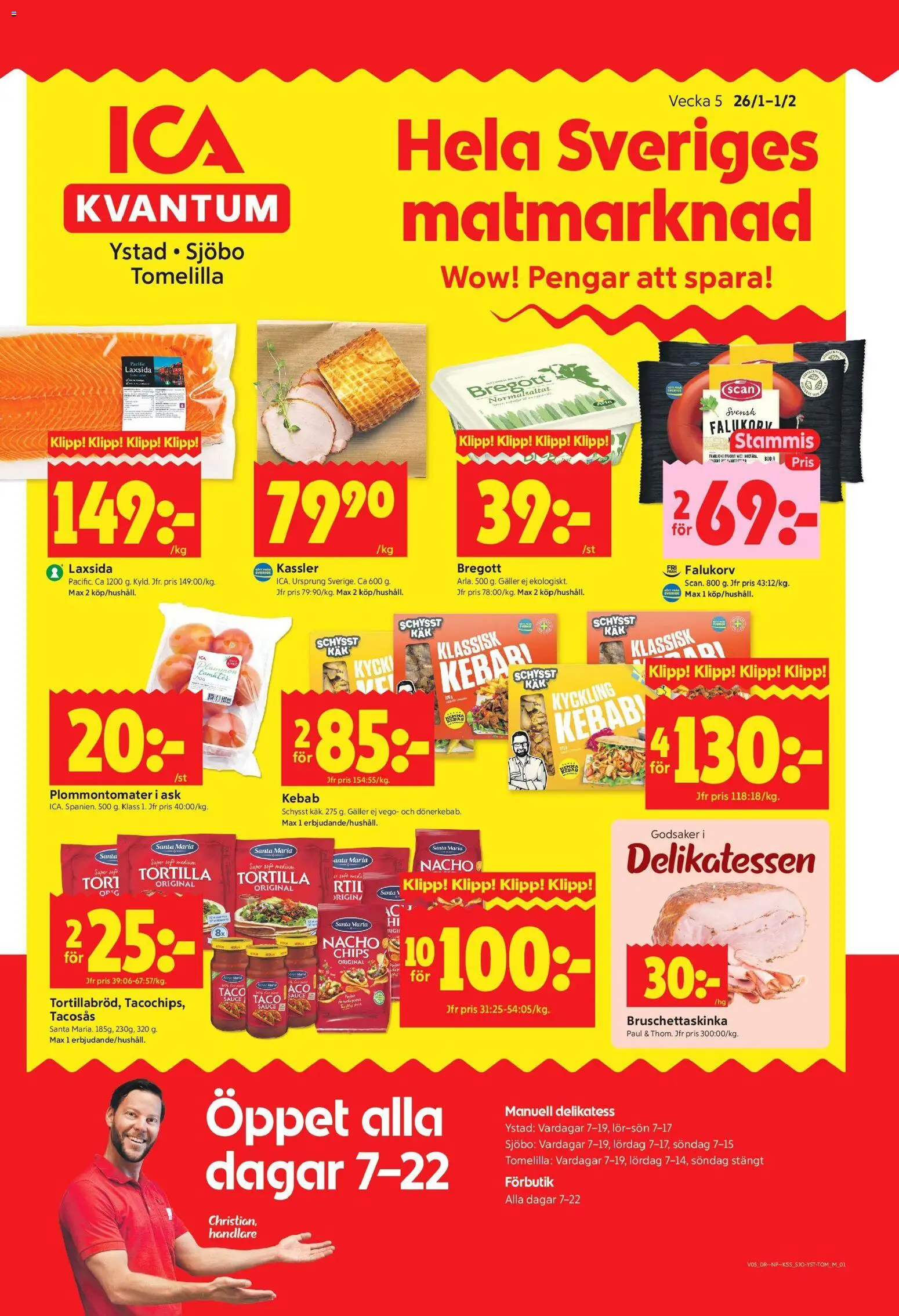 ICA Kvantum reklamblad aktuell från 26.01.2026 | Sida: 1 | Produkter: Kassler, Galler, Falukorv, Bregott