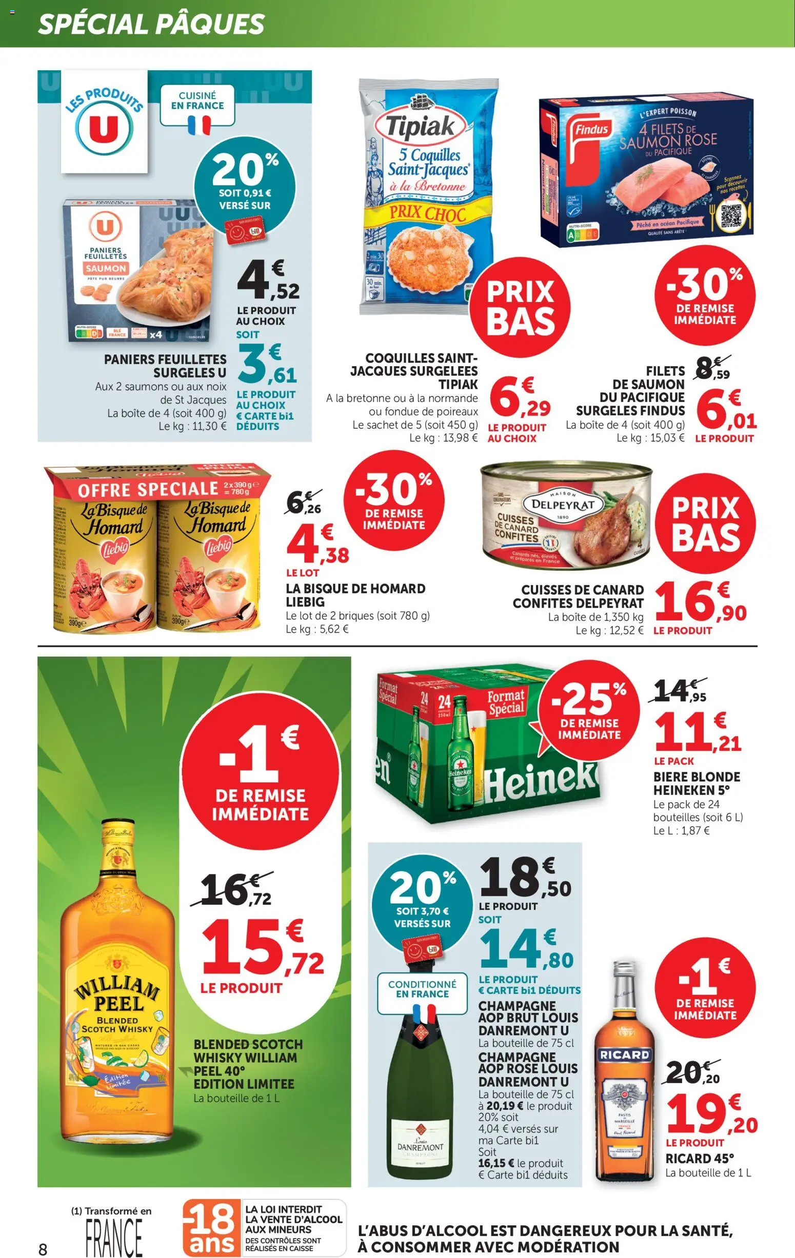 {H1} | Page: 8 | Produits: Bière blonde, Bière, Homard, Saumon