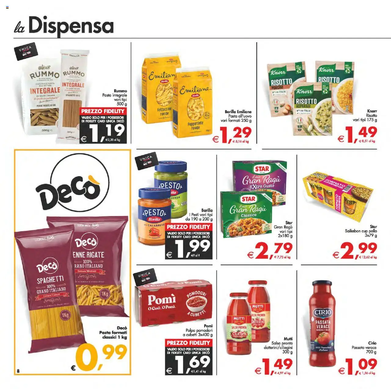 Volantino Decò del 14.10.2025 | Pagina: 8 | Prodotti: Salsa, Pomodori, Pesto, Fettuccine