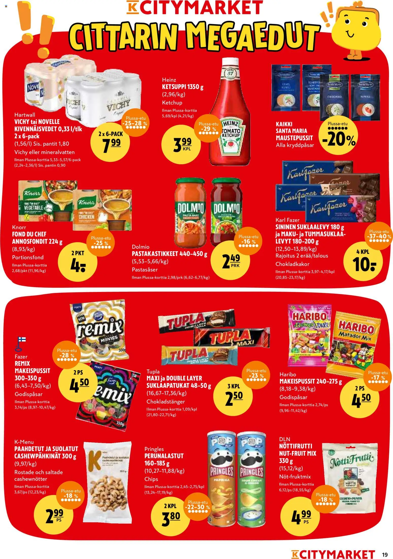 K-Citymarket tarjoukset – voimassa 12.01.2026 alkaen | Sivu: 19 | Tuotteet: Makeispussit, Paprika, Suklaapatukat, Ketsuppi