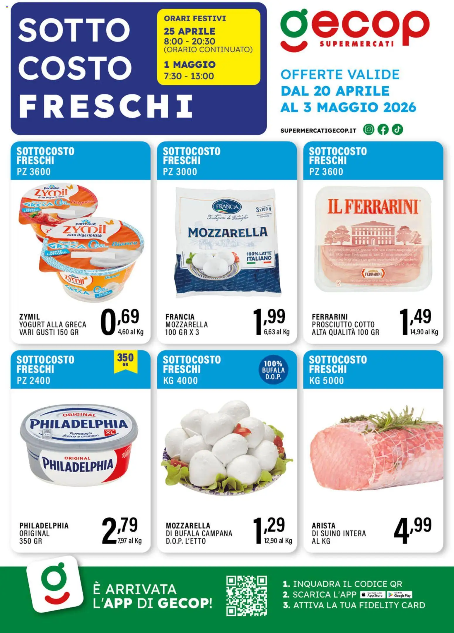 Volantino GECOP del 20.04.2026 | Pagina: 1 | Prodotti: Prosciutto Cotto, Latte, Formaggio, Fragranza