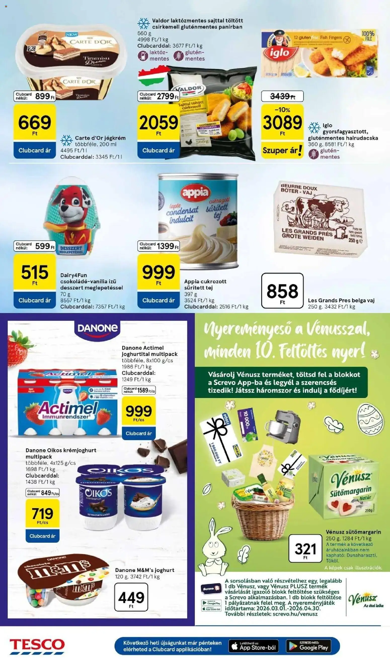 Tesco akciós ujság - amely érvényes a következő dátumtól: 26.03.2026 | Oldal: 18 | Termékek: Tej, Vaj, Joghurt, Jégkrém