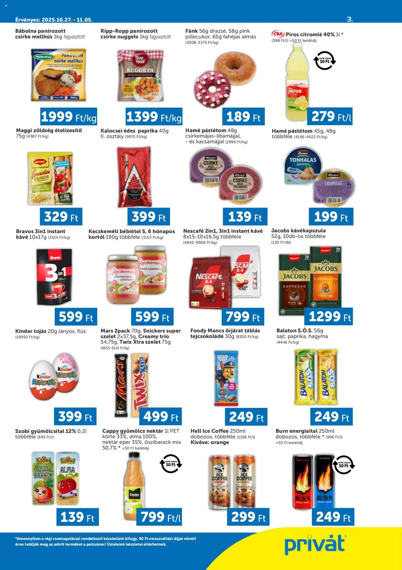 PRIVÁT akciós ujság - amely érvényes a következő dátumtól: 27.10.2025 | Oldal: 3 | Termékek: Gyümölcs, Maggi, Tojás, Bébiétel