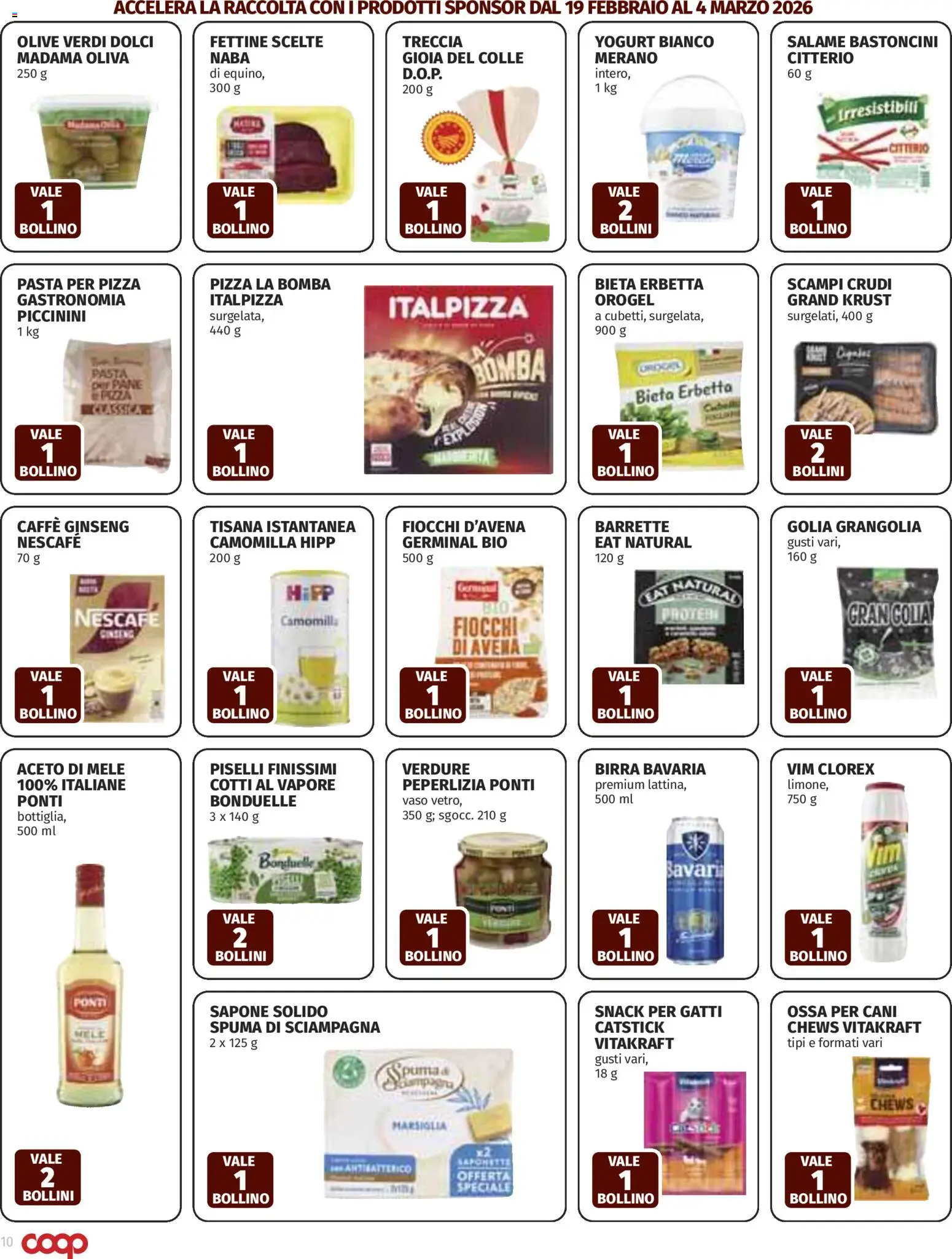 Volantino COOP del 19.02.2026 | Pagina: 10 | Prodotti: Yogurt, Pizza, Aceto di mele, Fiocchi