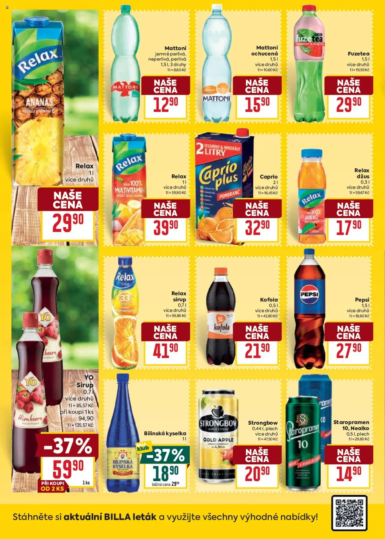 Billa Velký leták od 15.10.2025 | Strana: 34 | Produkty: Staropramen, Džus, Bílinská Kyselka, Sirup