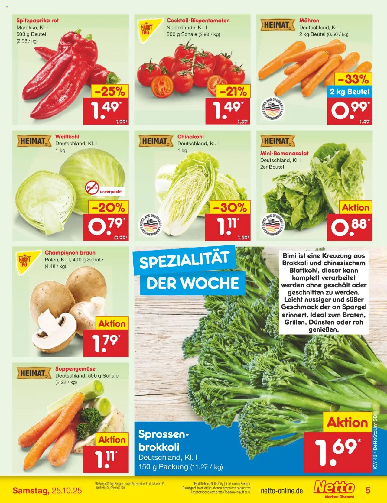 Netto Marken-Discount Prospekt 	 – gültig ab 20.10.2025 | Seite: 7 | Produkte: Spargel, Mohren, Brokkoli, Chinakohl