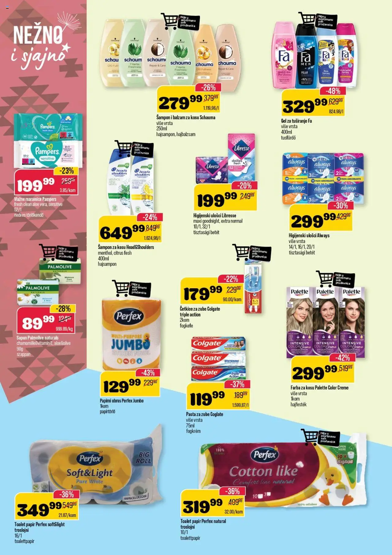 Senta Promet katalog - važi od 30.07.2025 | Strana: 14 | Proizvode: Higijenski ulošci, Palmolive, Farba za kosu, Gel za tuširanje