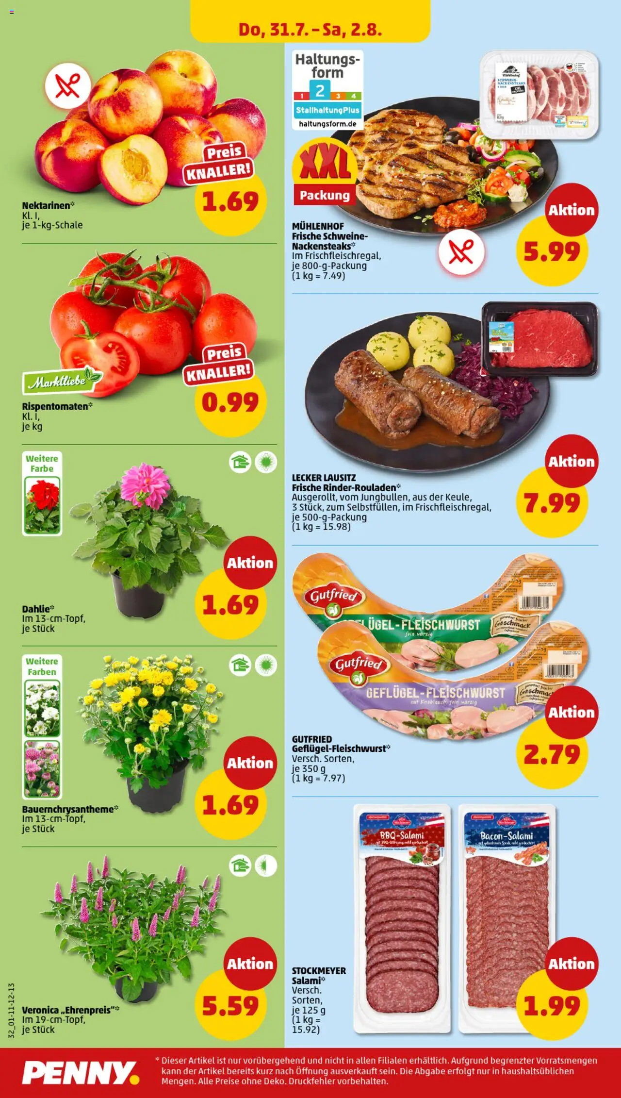 Penny Prospekt 	 - gültig ab dem 28.07.2025 | Seite: 32 | Produkte: Rinderrouladen, Nackensteaks, Nektarinen