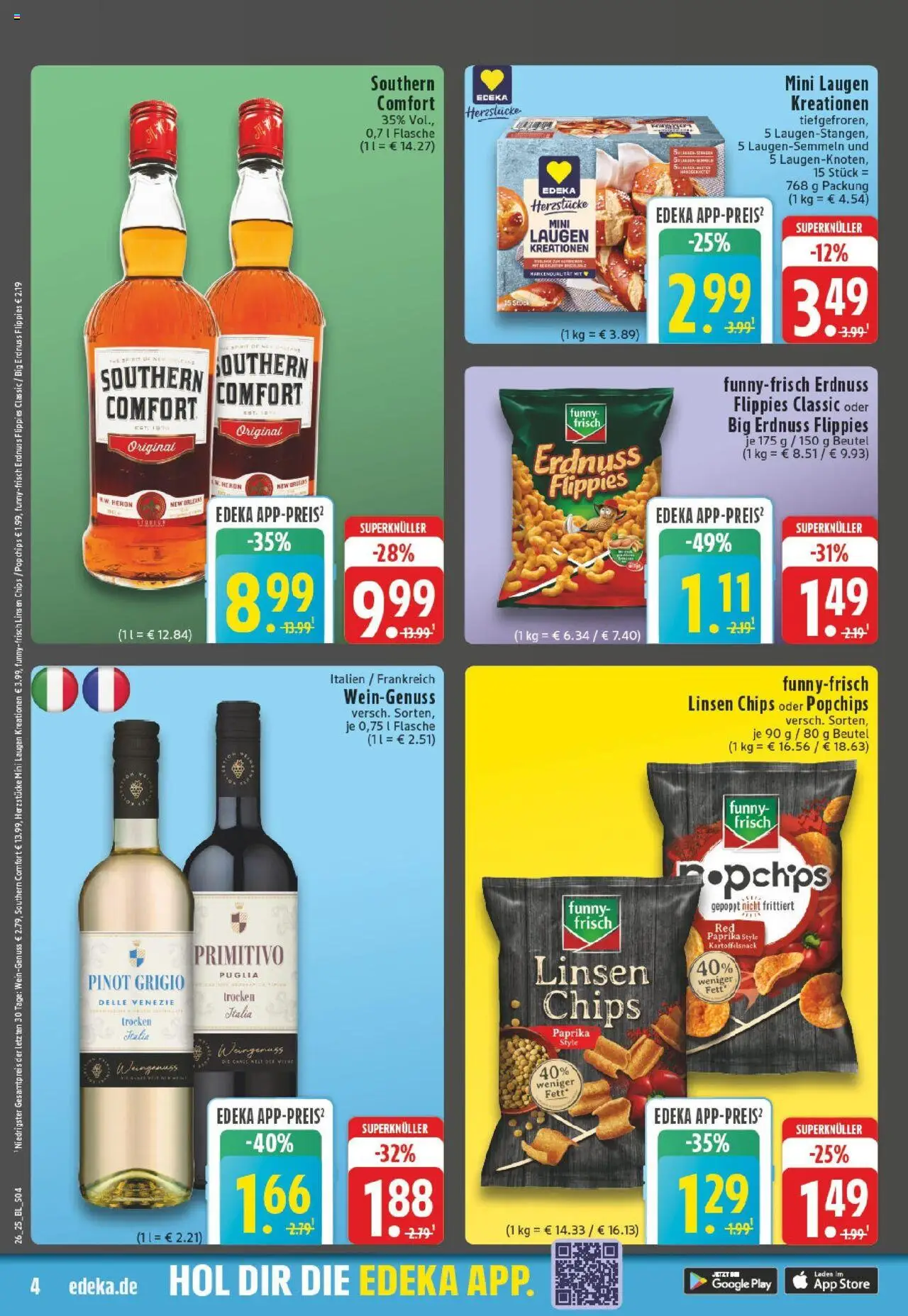 Edeka prospekt Lüdenscheid	 - gültig ab dem 22.06.2025 | Seite: 4 | Produkte: Funny frisch, Paprika, Southern comfort, Chips