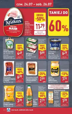 Aldi Gazetka od 21.07.2025 | Strona: 32 | Produkty: Kiełbaski, Szynka, Margaryna, Piwo