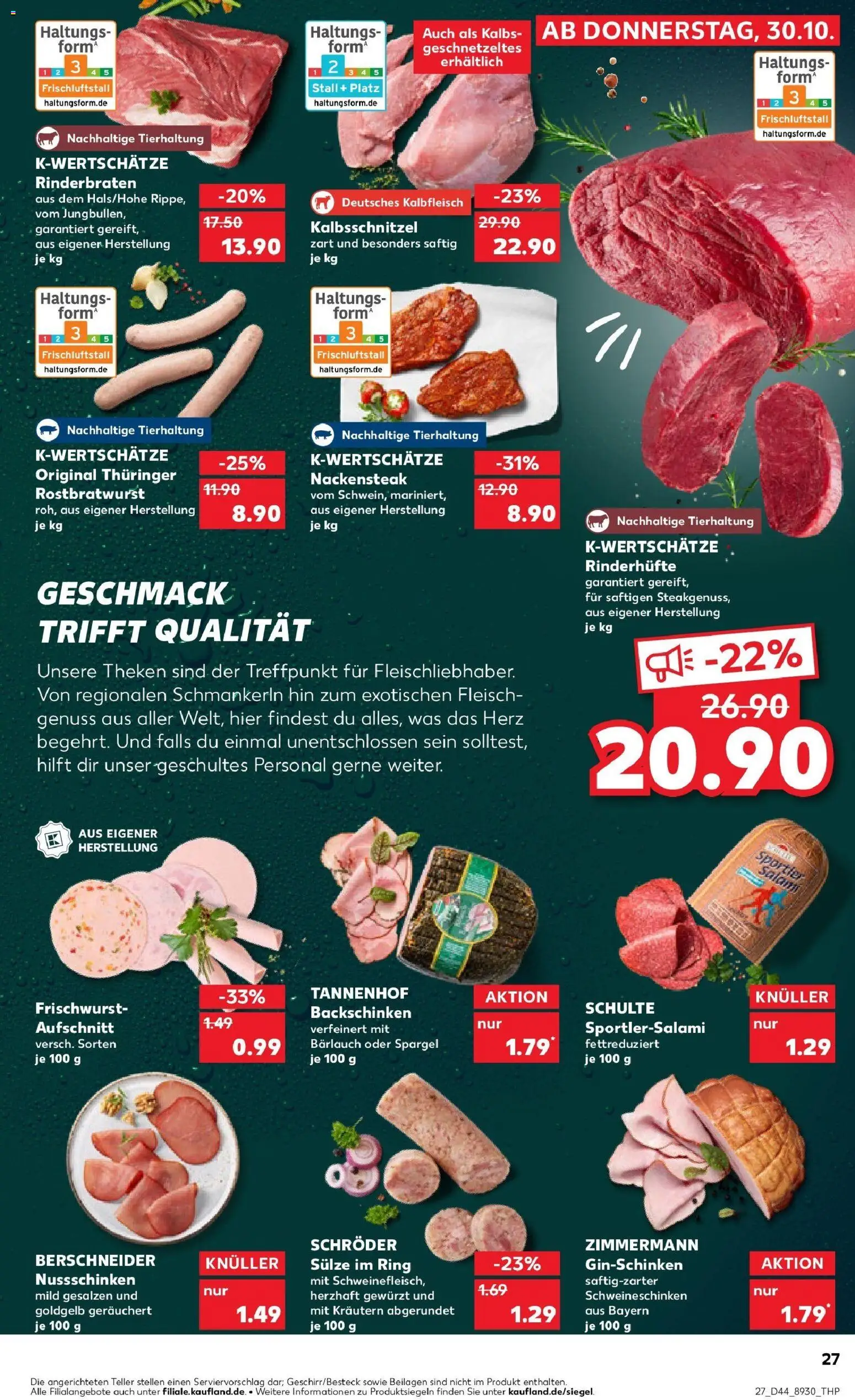 Kaufland prospekt Bad Dürrheim	 – gültig ab 30.10.2025 | Seite: 27 | Produkte: Rinderbraten, Salami, Steak, Fleisch