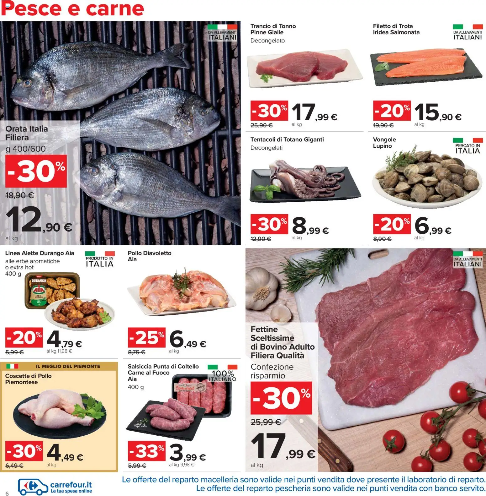 Volantino Carrefour del 07.04.2026 | Pagina: 6 | Prodotti: Orata, Salsiccia, Pinne, Totano