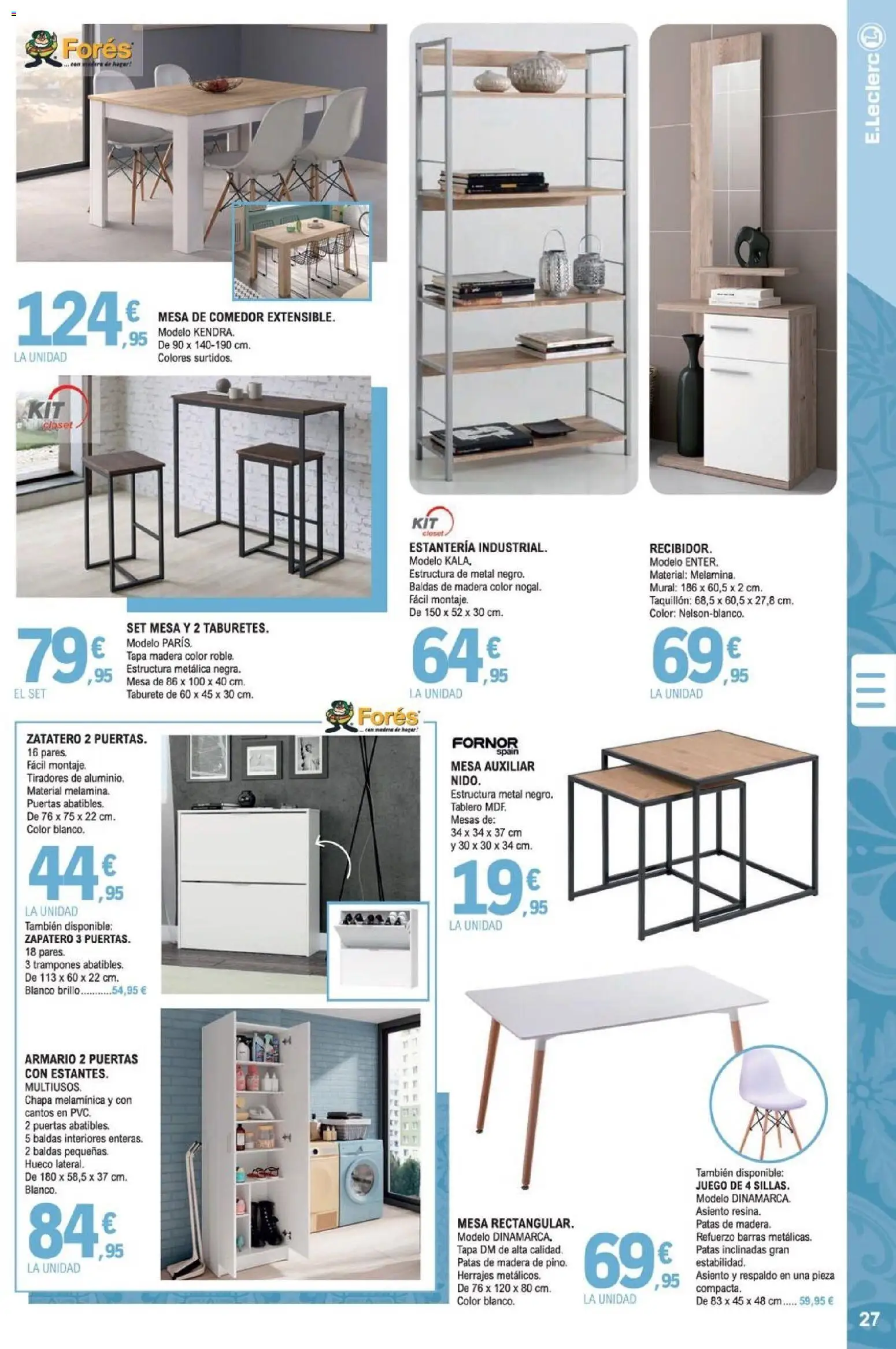 E.Leclerc folleto │ válido desde el 07.01.2026 | Página: 27 | Productos: Taburete, Mesa auxiliar, Mesa, Armario