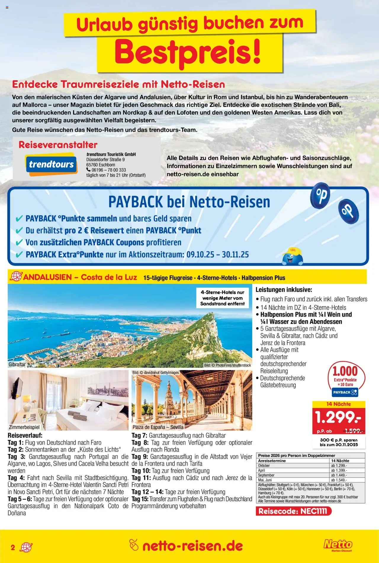 Netto Reisen Reise-Sonderangebote – gültig ab 09.10.2025 | Seite: 2 | Produkte: Wasser, Wein, Uhr