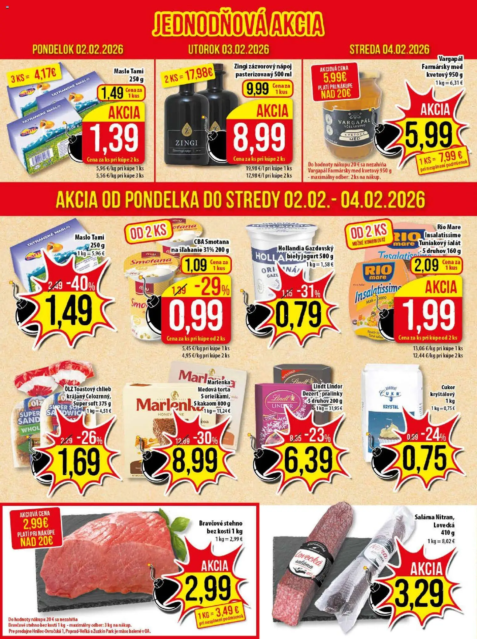 Nové Klas akcie – leták je platný od 02.02.2026 | Strana: 2 | Produkty: Chlieb, Lindor, Lindt, Rio Mare
