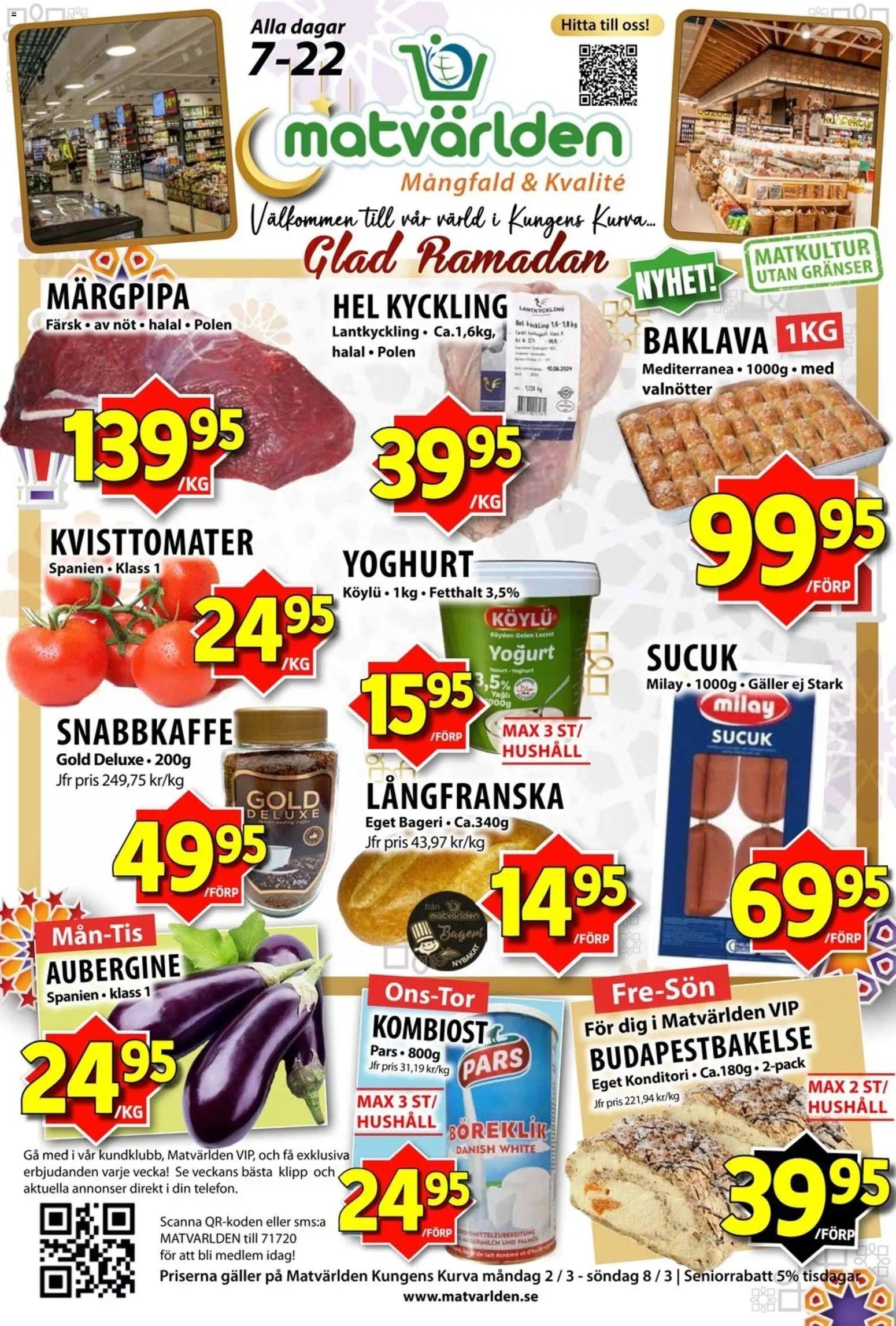 Matvärlden reklamblad aktuell från 02.03.2026 | Sida: 1 | Produkter: Bageri, Galler, Yoghurt, Aubergine