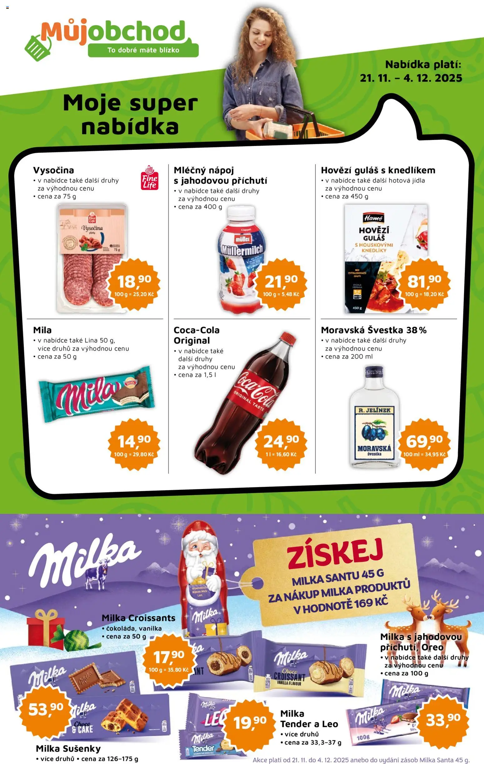 Můj obchod leták od 21.11.2025 | Strana: 1 | Produkty: Hovězí, Hotová jídla, Vysočina, Mila