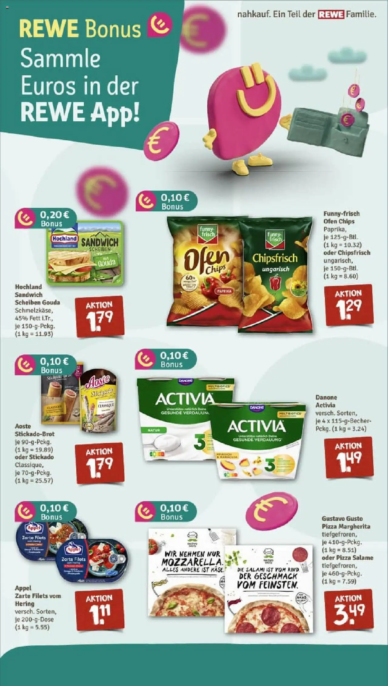 Rewe prospekt Rastatt	 – gültig ab 13.10.2025 | Seite: 4 | Produkte: Danone activia, Gouda, Salami, Pizza