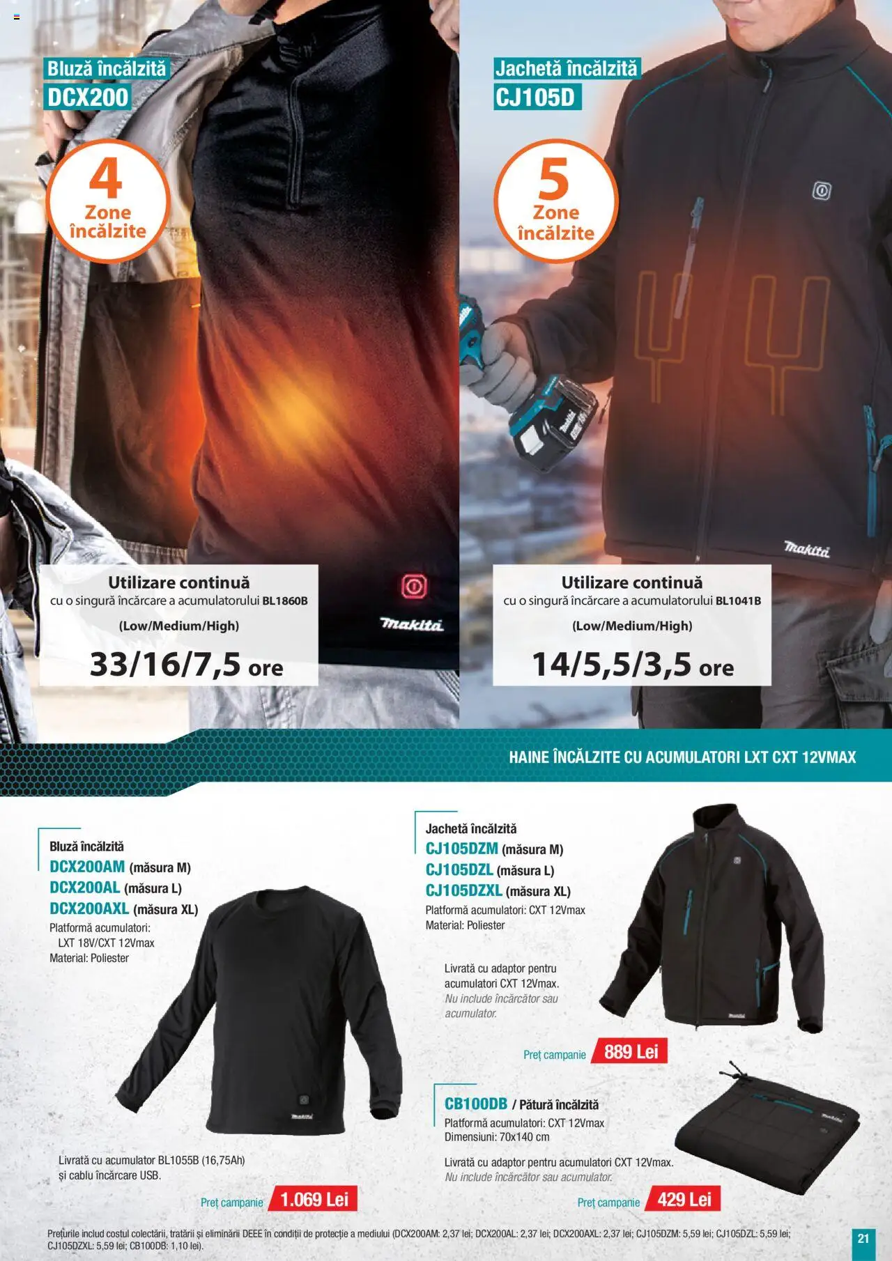 Noul catalog Makita – valabil de la 01.10.2025 | Pagină: 21 | Produse: Încărcător, Adaptor, Pătură, Haine