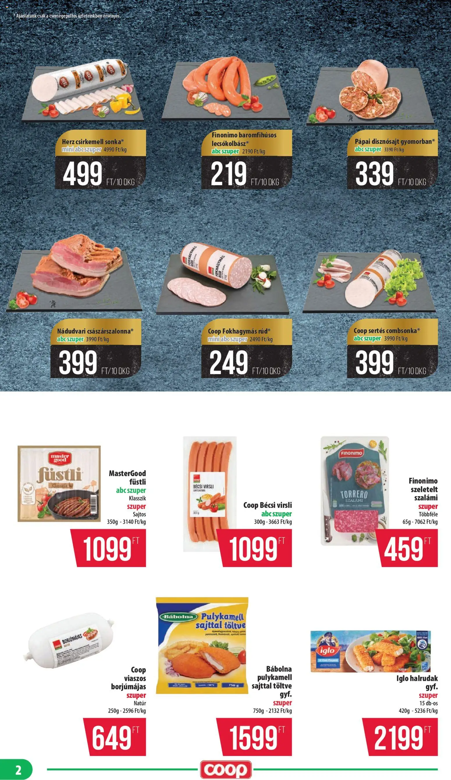 COOP akciós ujság - amely érvényes a következő dátumtól: 20.11.2025 | Oldal: 2 | Termékek: Virsli, Szalámi, Csirkemell