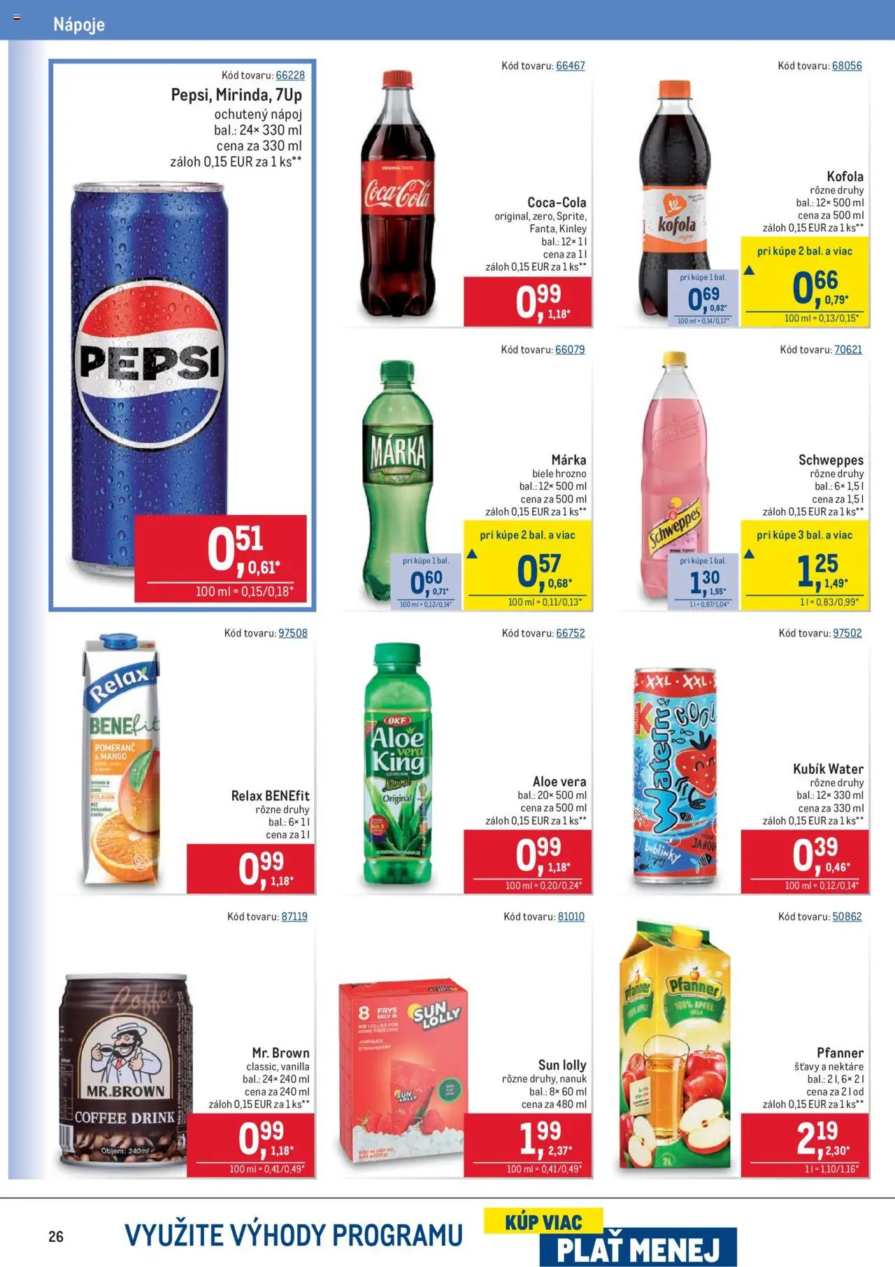 Metro maloobchod │ platný od 18.06.2025 | Strana: 26 | Produkty: Kofola, Coca cola, Pepsi, Mango
