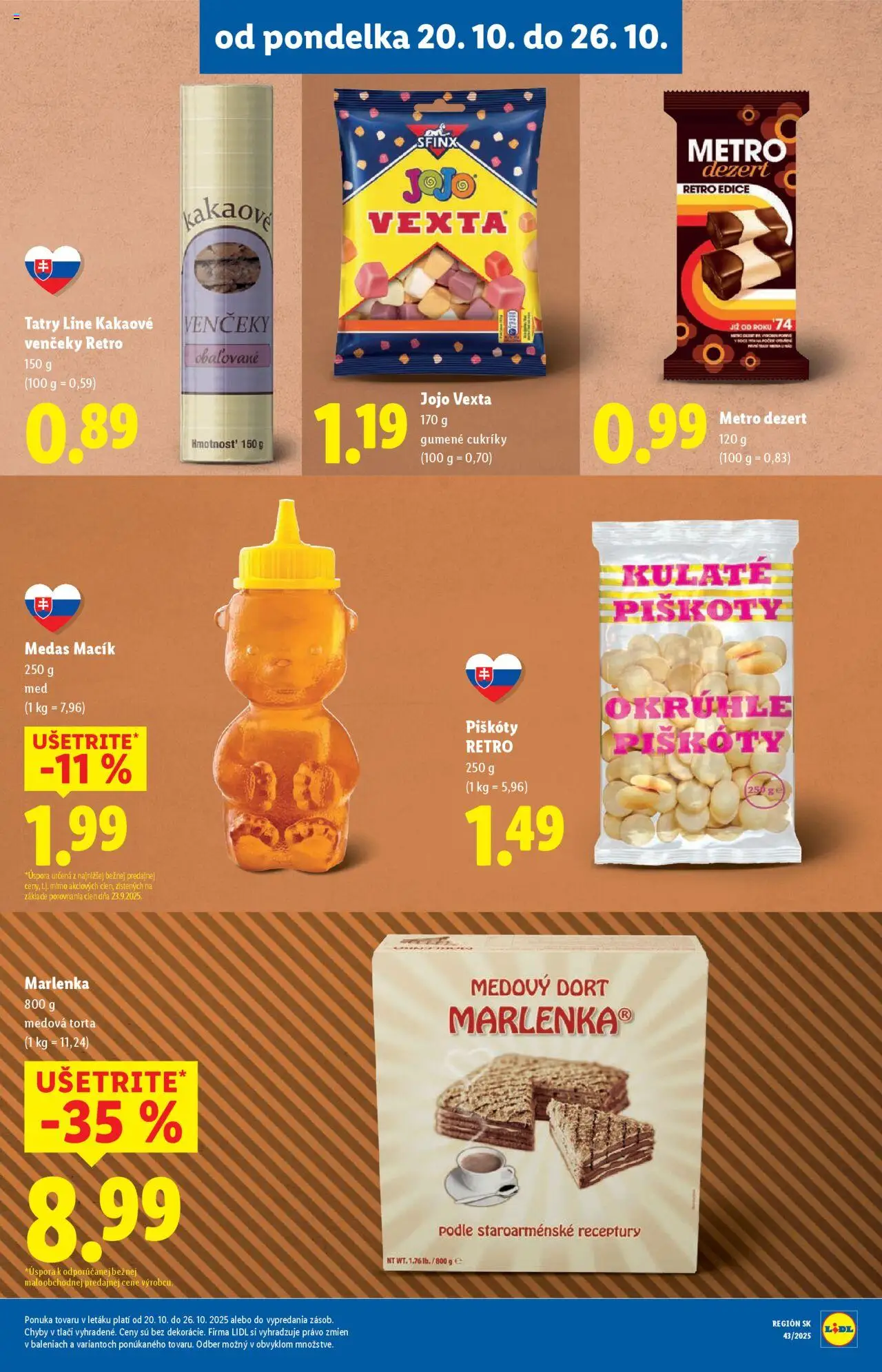 Nové Lidl akcie – leták je platný od 20.10.2025 | Strana: 40 | Produkty: Torta, Cukríky, Marlenka, Med