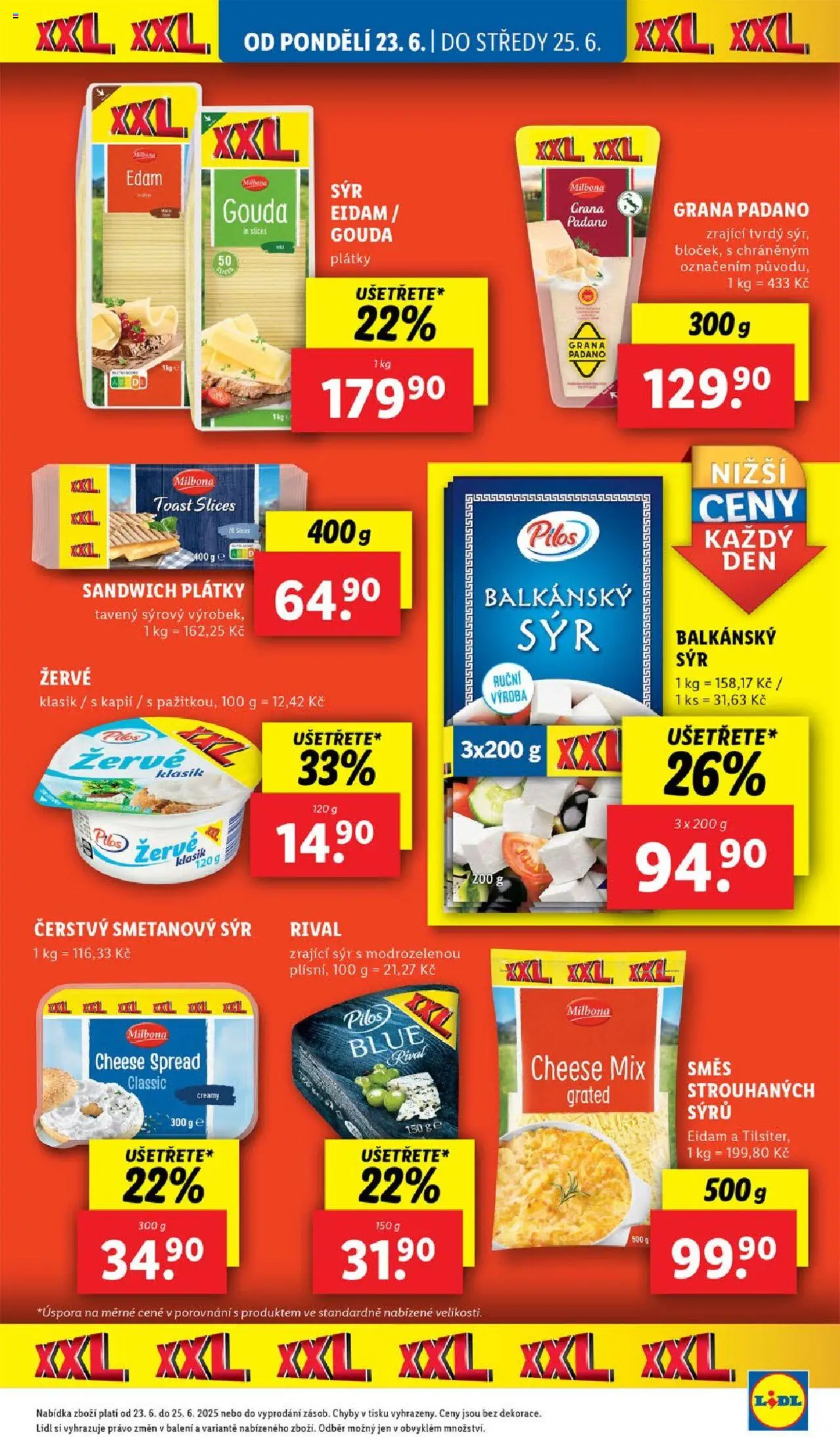 Lidl leták od 23.06.2025 | Strana: 15 | Produkty: Balkánský sýr, Milbona, Smetanový sýr, Grana Padano