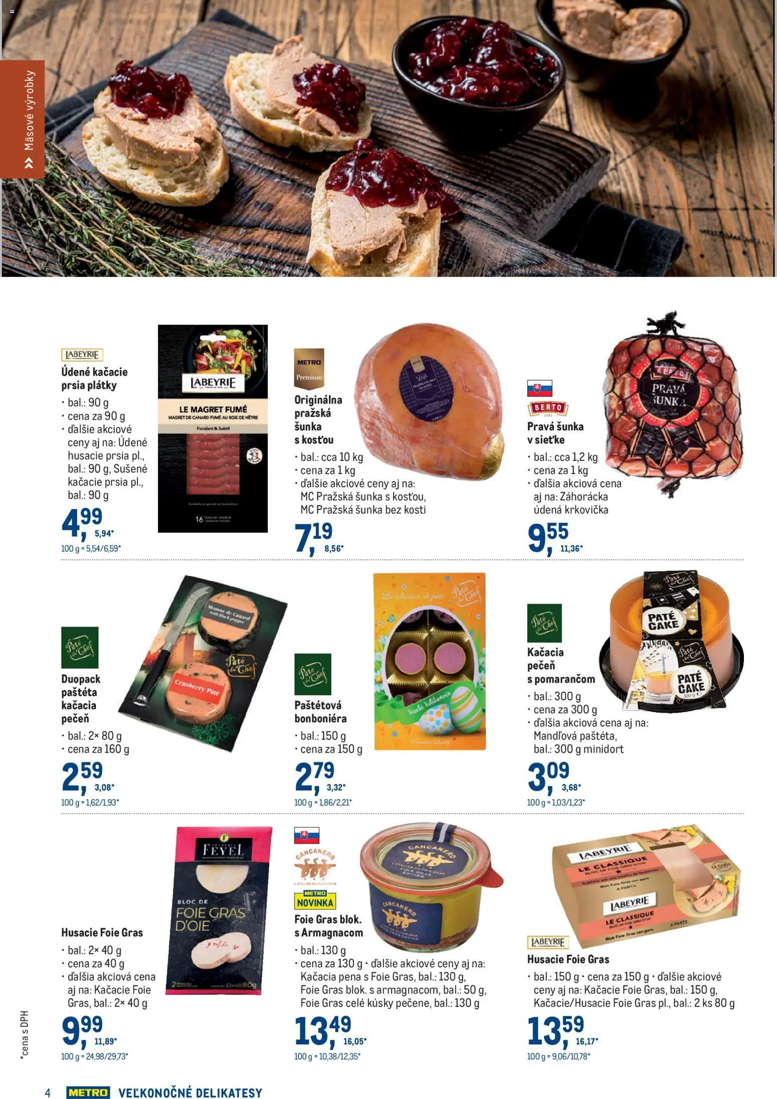 Nové Metro akcie – leták je platný od 11.03.2026 | Strana: 4 | Produkty: Šunka, Kačacie prsia, Krkovička