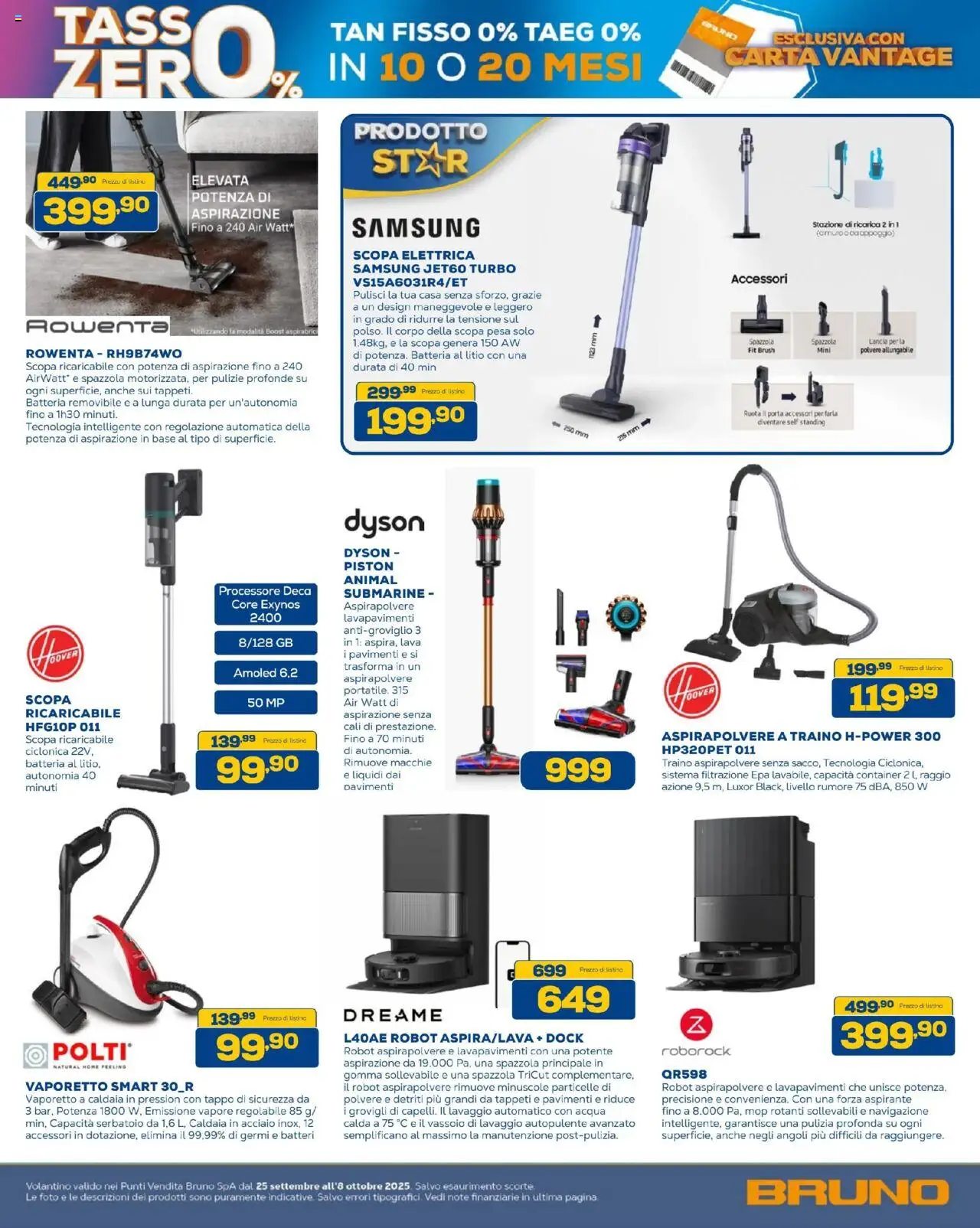Volantino BRUNO del 25.09.2025 | Pagina: 30 | Prodotti: Scopa elettrica, Caldaia, Robot, Batteria