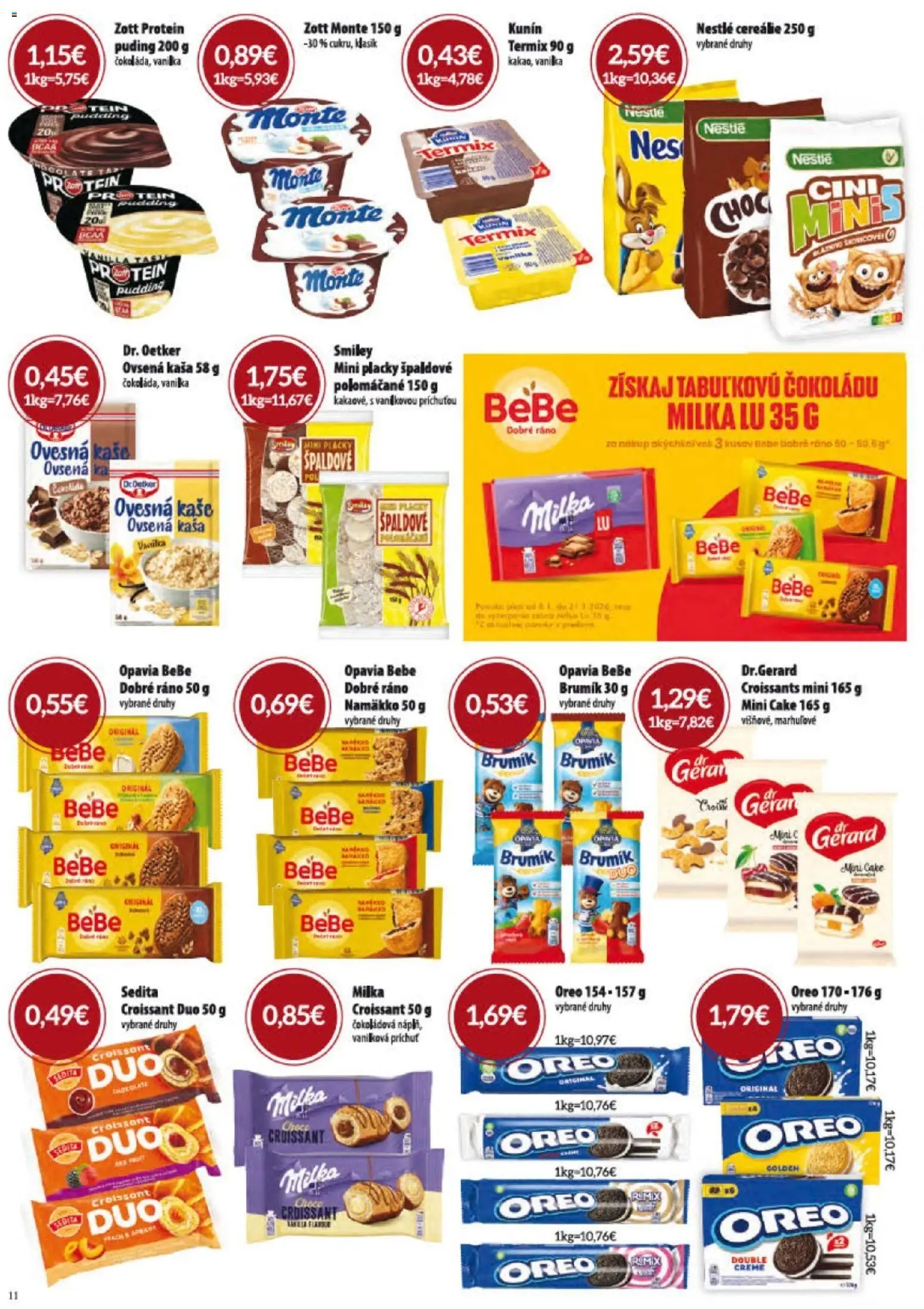 Nové KARMEN CBA akcie – leták je platný od 08.01.2026 | Strana: 11 | Produkty: Croissant, Protein, Puding, Milka