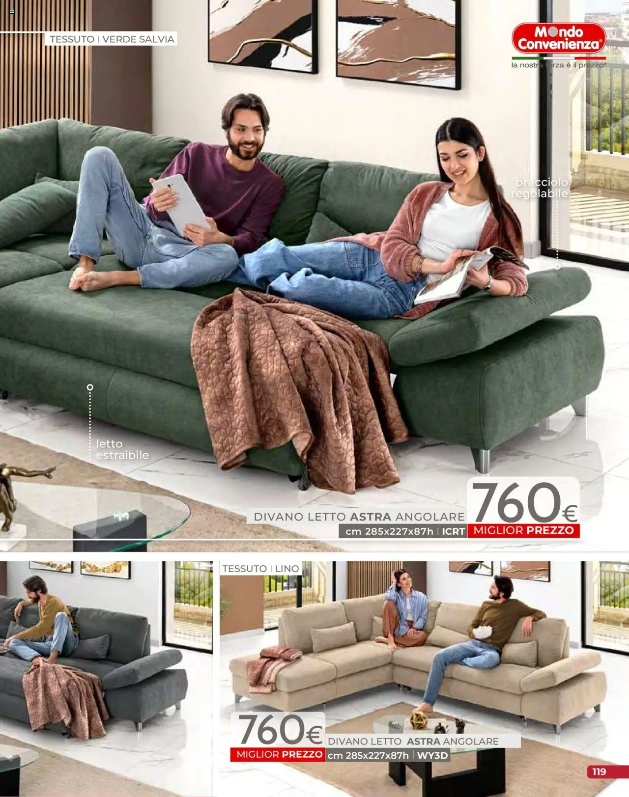 Volantino Mondo Convenienza del 09.09.2025 | Pagina: 121 | Prodotti: Divano letto, Letto, Divano