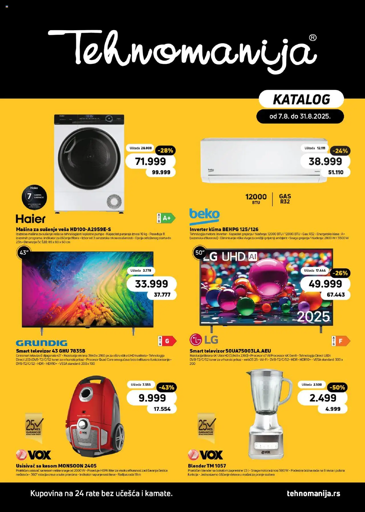 Tehnomanija katalog - važi od 07.08.2025 | Strana: 1 | Proizvode: Smart televizor, Televizor, Inverter klima, Klima