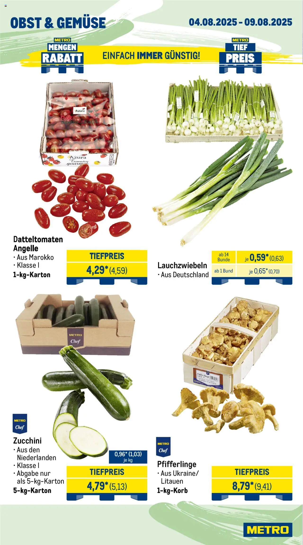 Metro Wochen-Angebote Gastro - gültig ab dem 04.08.2025 | Seite: 8 | Produkte: Gemüse, Obst, Pfifferlinge, Zucchini
