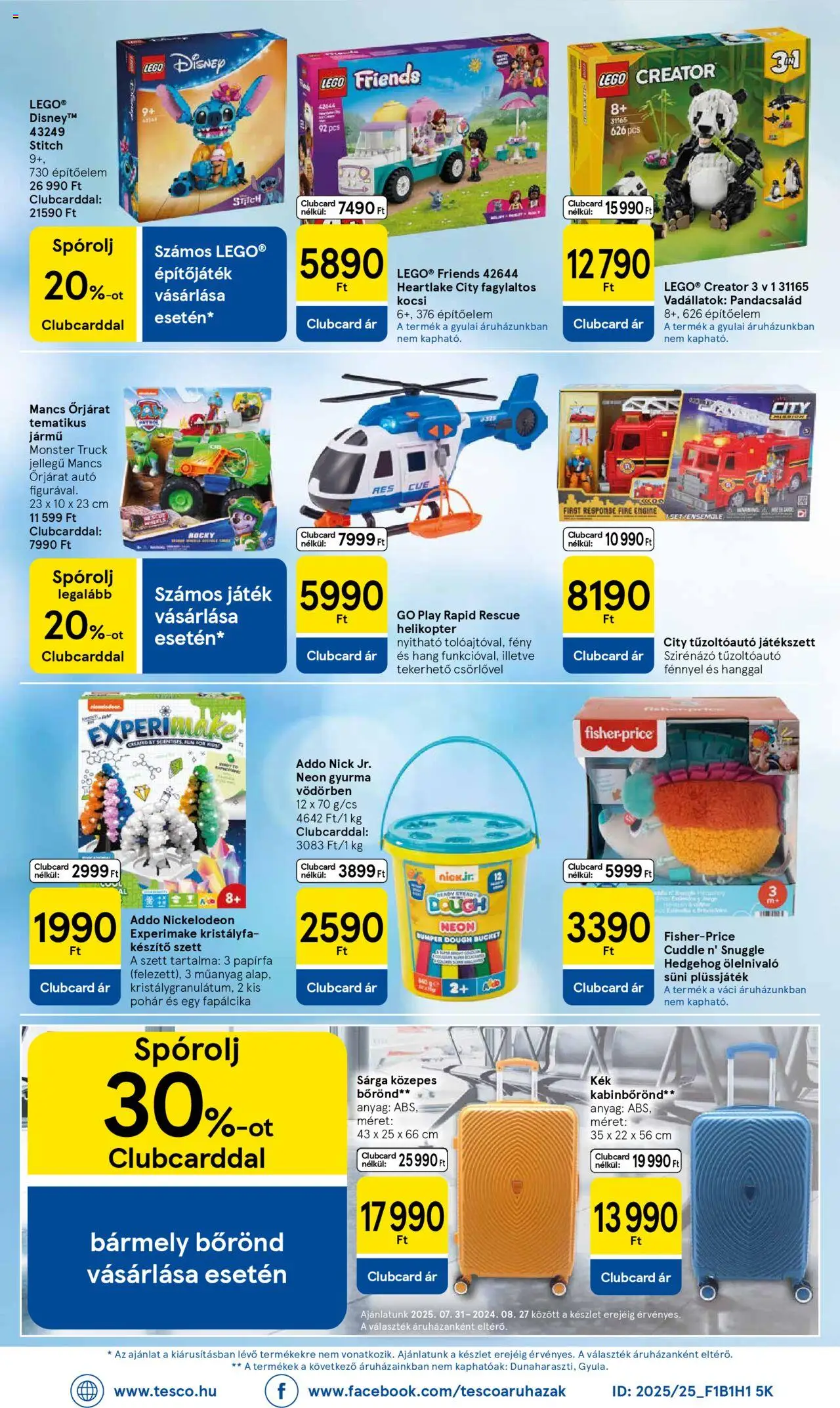 Tesco akciós ujság - amely érvényes a következő dátumtól: 14.08.2025 | Oldal: 32 | Termékek: Bőrönd, Játék, Gyurma, Pohár