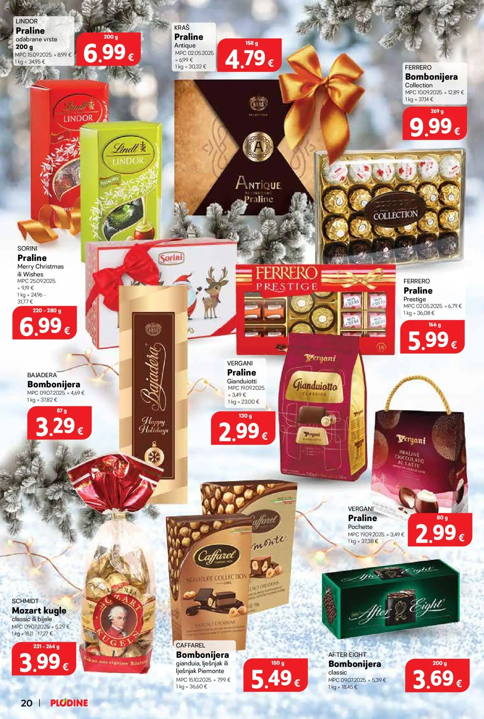 Plodine katalog | vrijedi od 26.11.2025 | Stranica: 20 | Proizvodi: Praline, Lješnjak, Bombonijera, Kakao