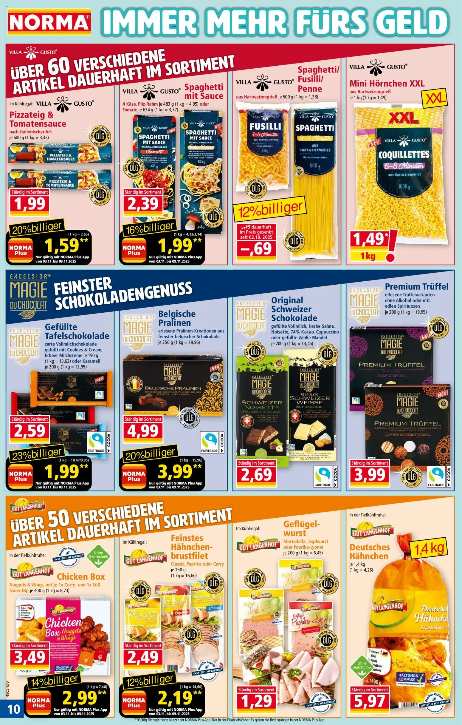 Norma Prospekt 	 – gültig ab 03.11.2025 | Seite: 10 | Produkte: Hahnchen, Schokolade, Paprika, Wurst