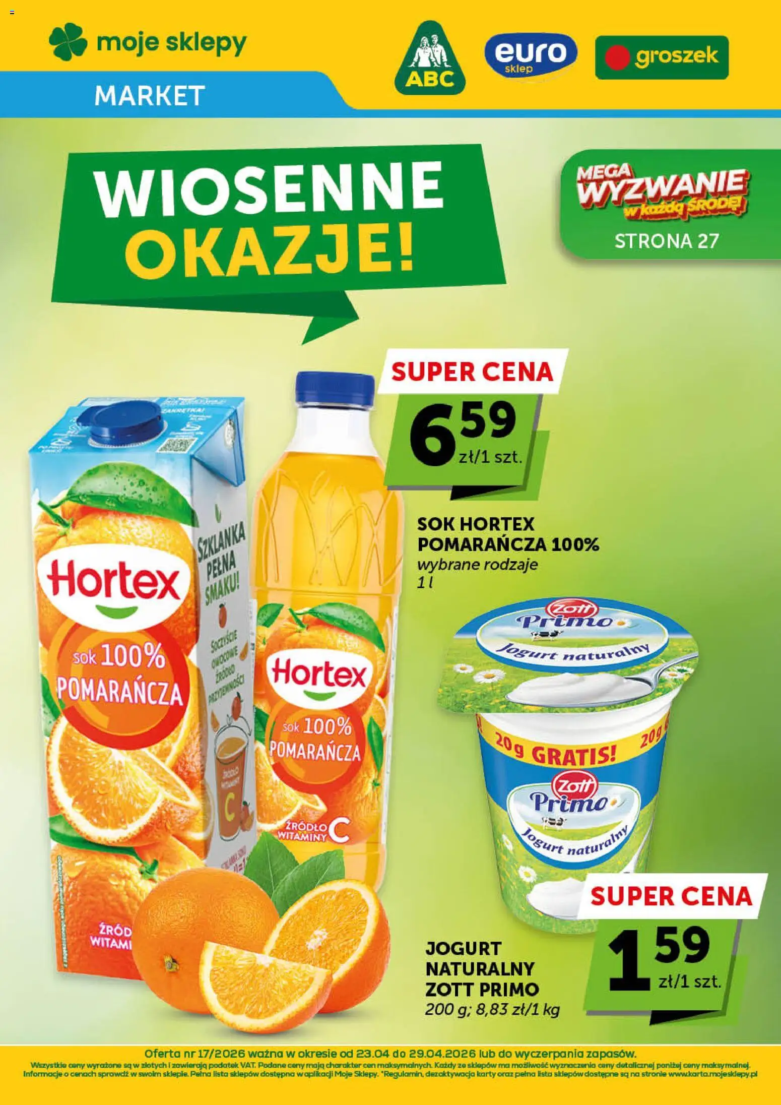 Euro Sklep gazetka - Market od 23.04.2026 | Strona: 1 | Produkty: Szklanka, Jogurt naturalny, Jogurt, Sok