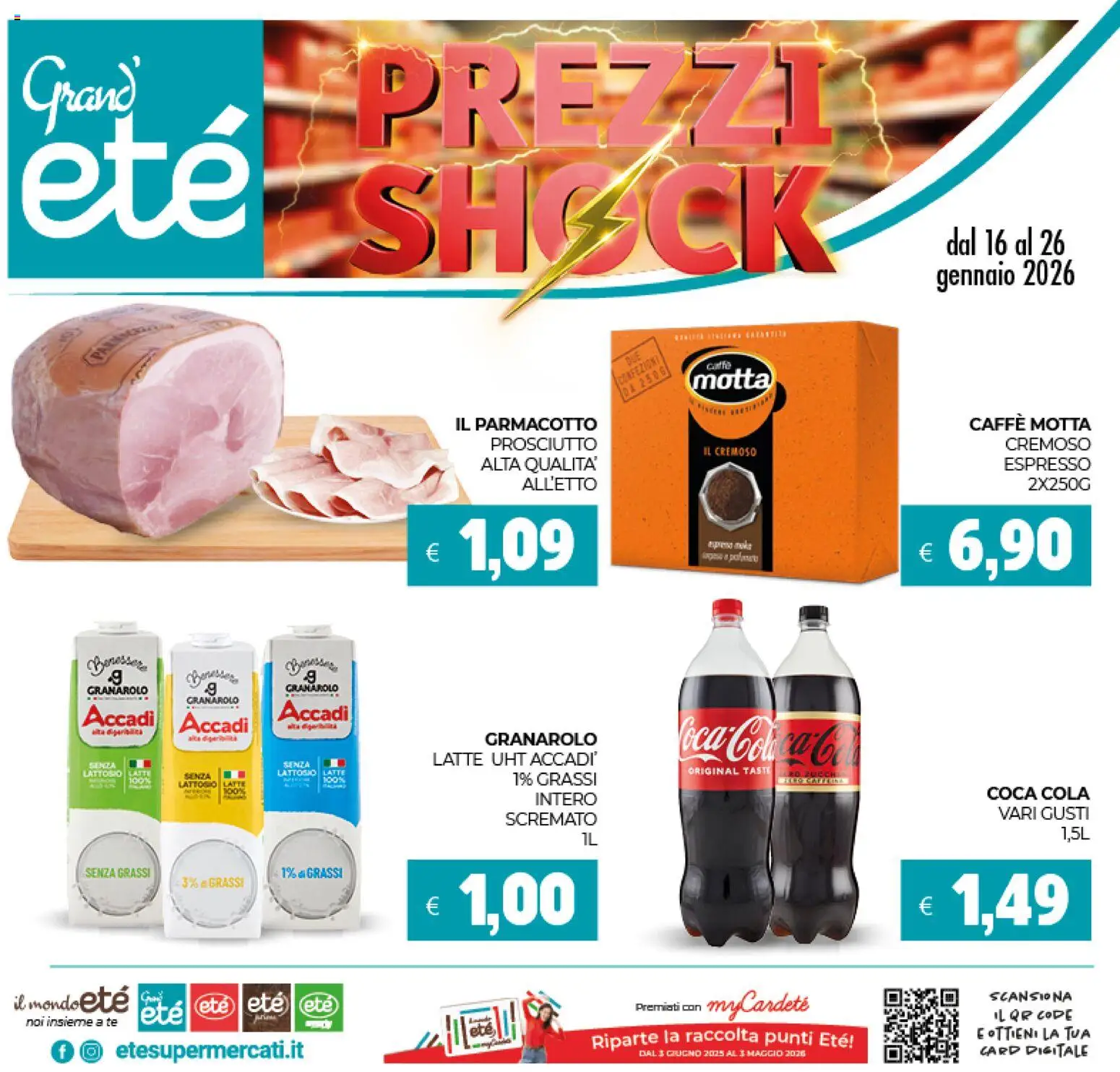 Volantino Eté del 16.01.2026 | Pagina: 1 | Prodotti: Caffè, Tè, Latte, Prosciutto