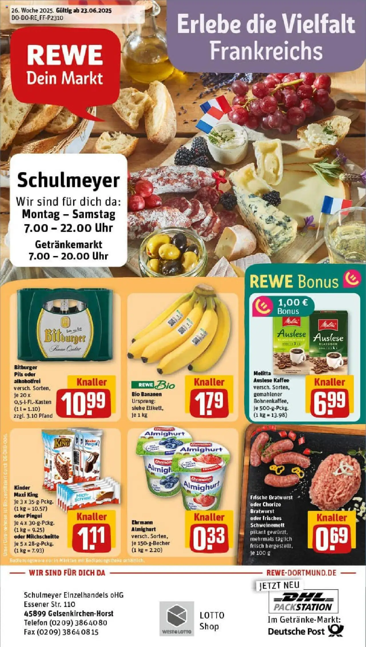 Rewe prospekt Gelsenkirchen	 - gültig ab dem 22.06.2025 | Seite: 1 | Produkte: Ehrmann almighurt, Bratwurst, Bananen, Telefon