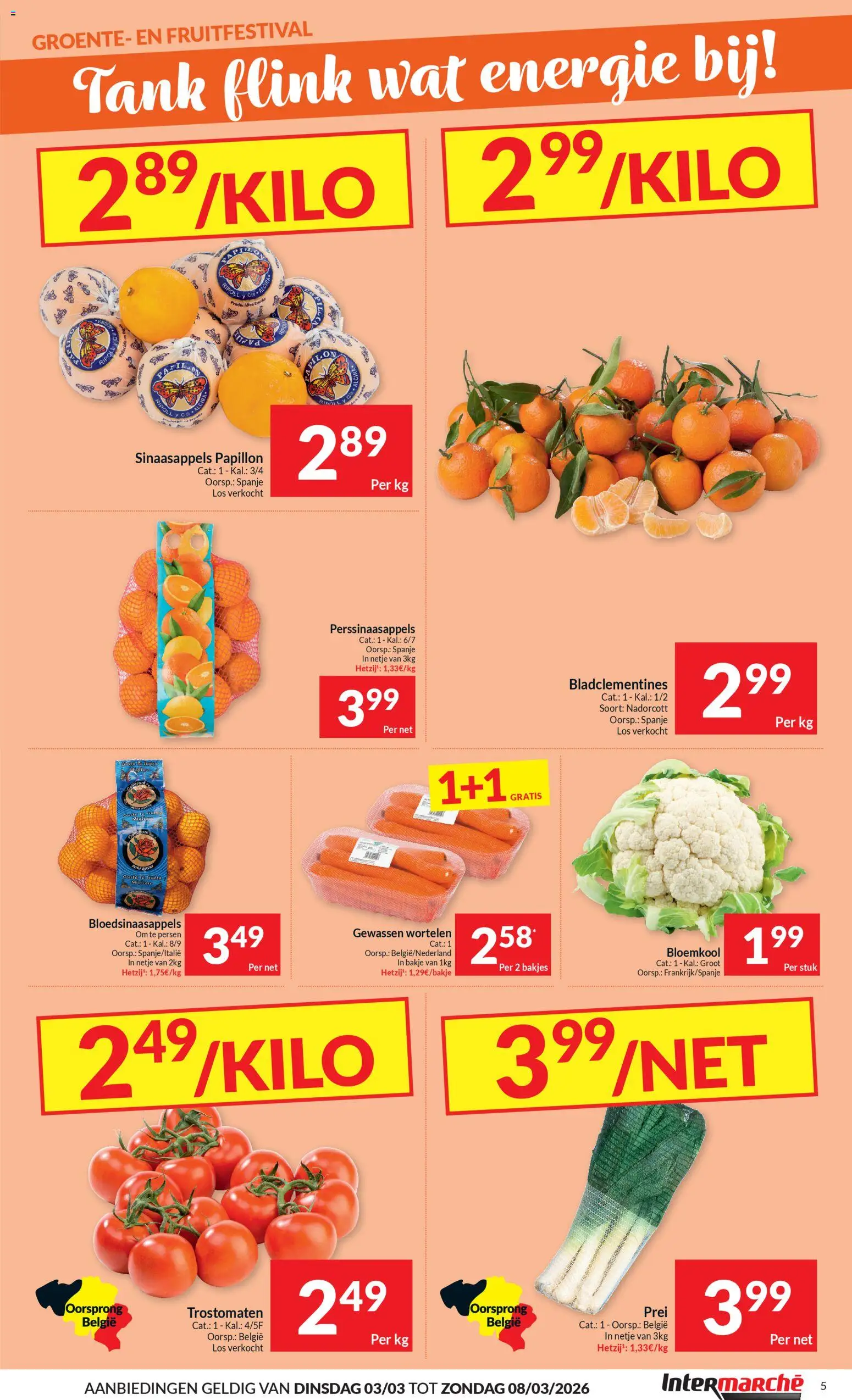 {H1} | Pagina: 5 | Producten: Sinaasappels, Prei, Bloemkool, Wortelen