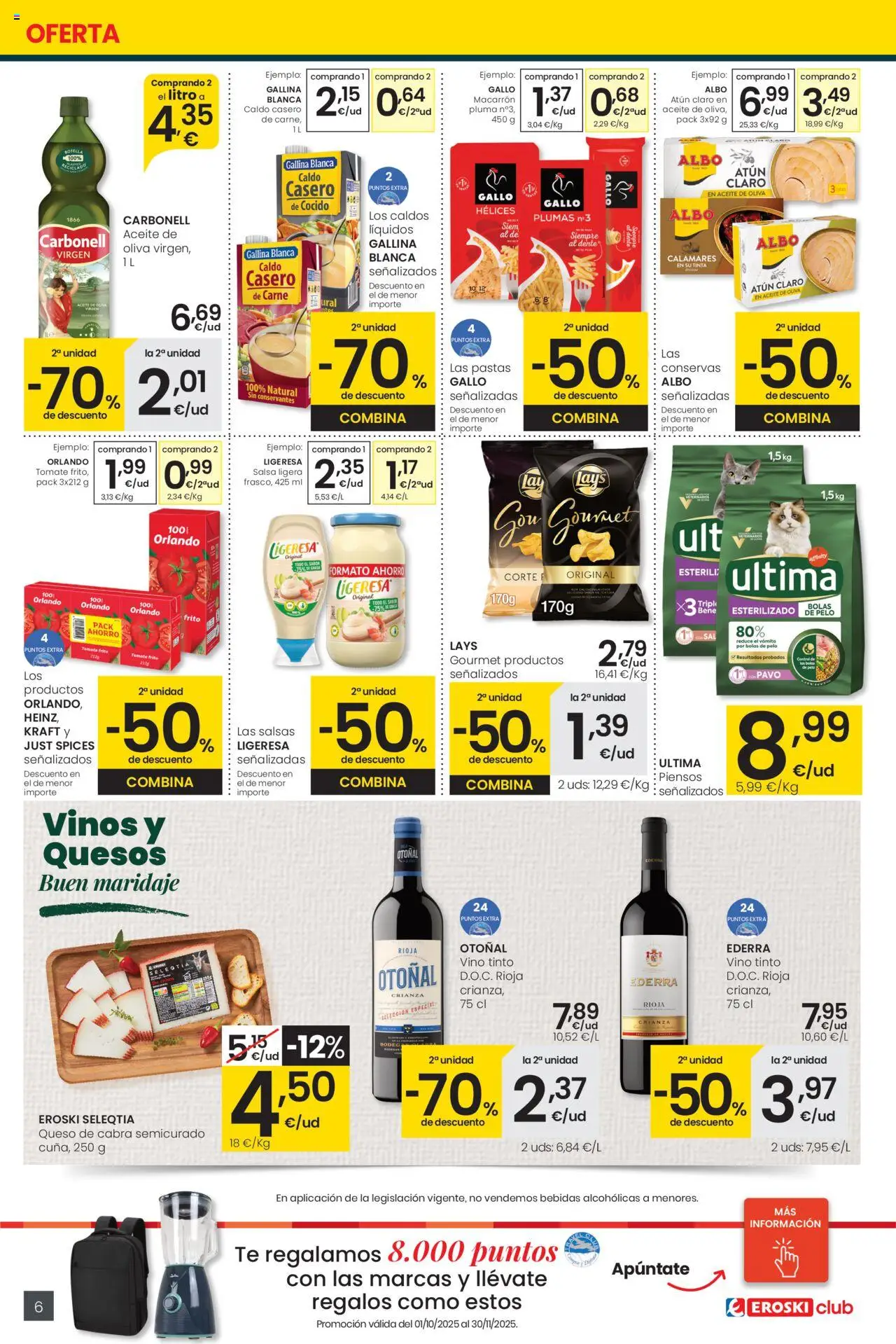 Eroski - Precio más bajo City │ válido desde el 16.10.2025 | Página: 6 | Productos: Calamares, Queso, Aceite de oliva, Atún claro