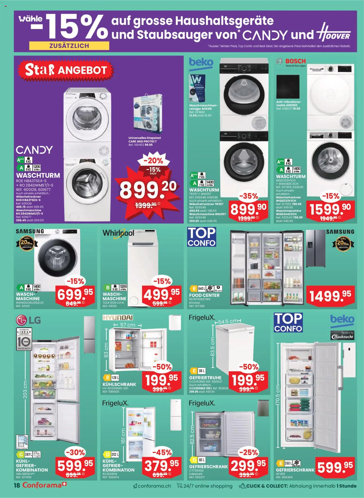 Conforama Aktionen Möbel und Matrazen – gültig ab 28.01.2026 | Seite: 18 | Produkte: Gefriertruhe, Kühlschrank, Waschmaschine, Staubsauger