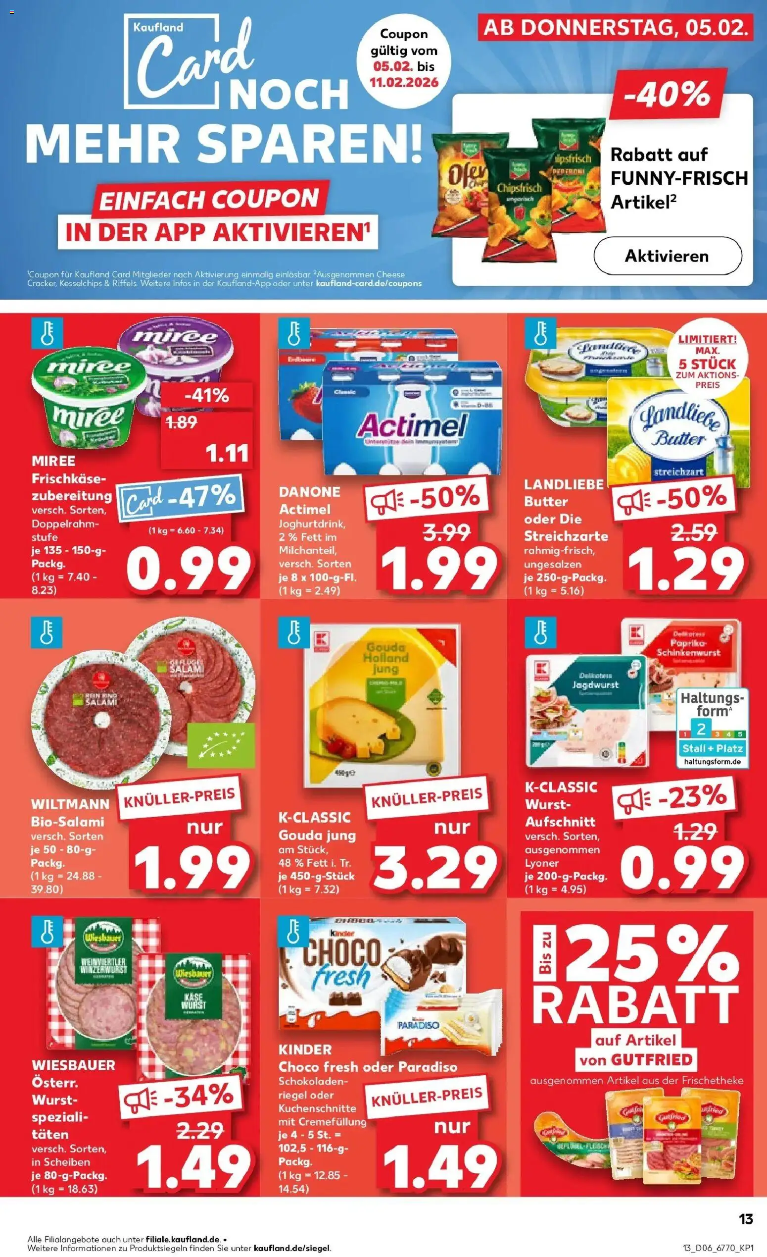 Kaufland prospekt Wesel	 – gültig ab 09.02.2026 | Seite: 13 | Produkte: Gouda, Paprika, Wurst, Salami