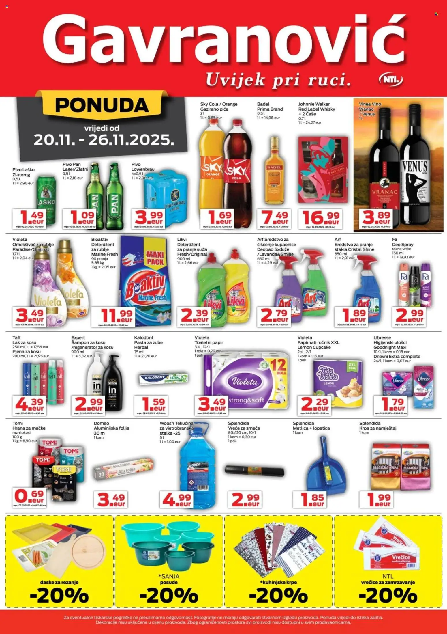 Gavranović katalog | vrijedi od 20.11.2025 | Stranica: 4 | Proizvodi: Higijenski ulošci, Ručnik, Vreće za smeće, Arf