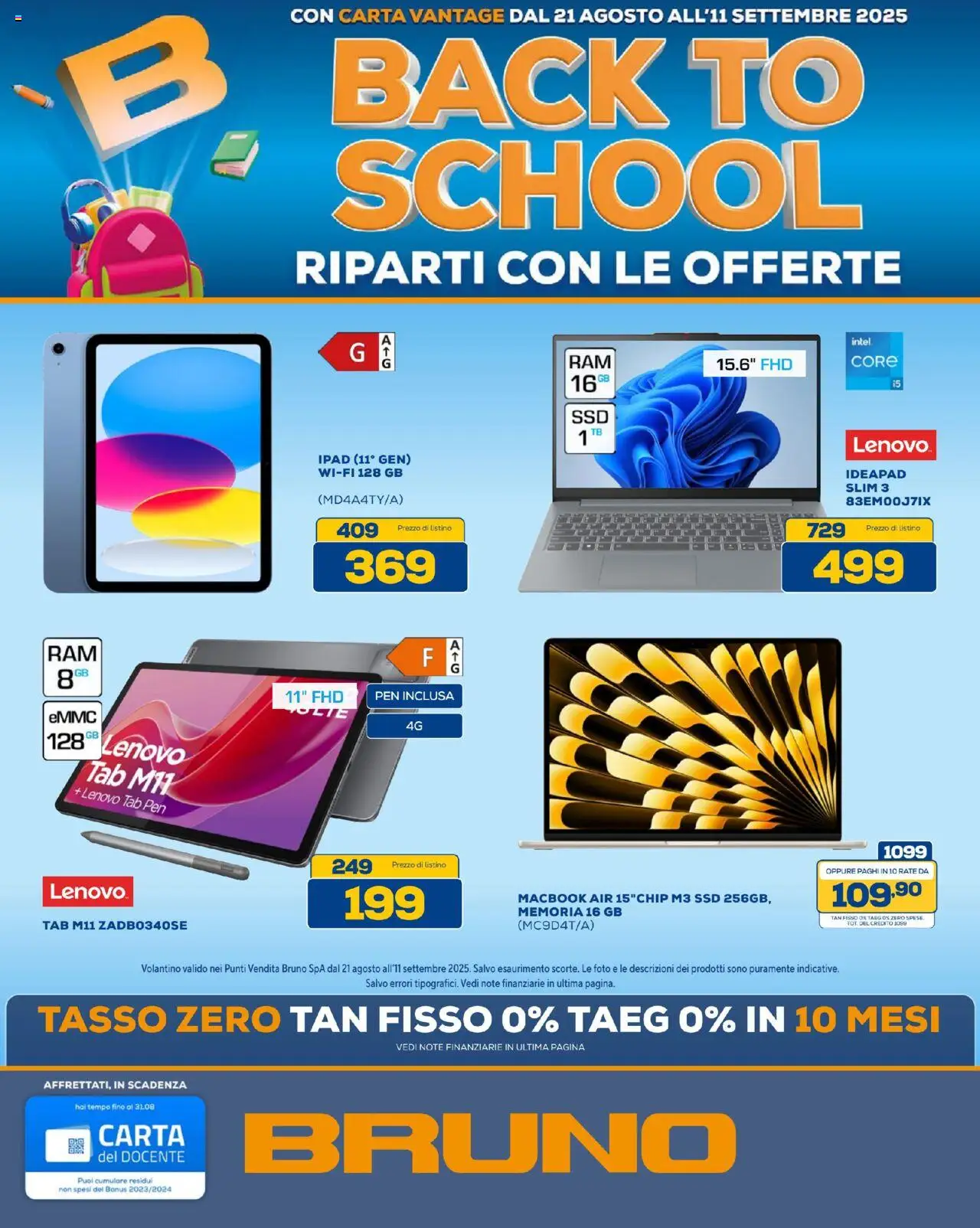 Volantino BRUNO del 21.08.2025 | Pagina: 1 | Prodotti: Macbook air, Ipad, Macbook