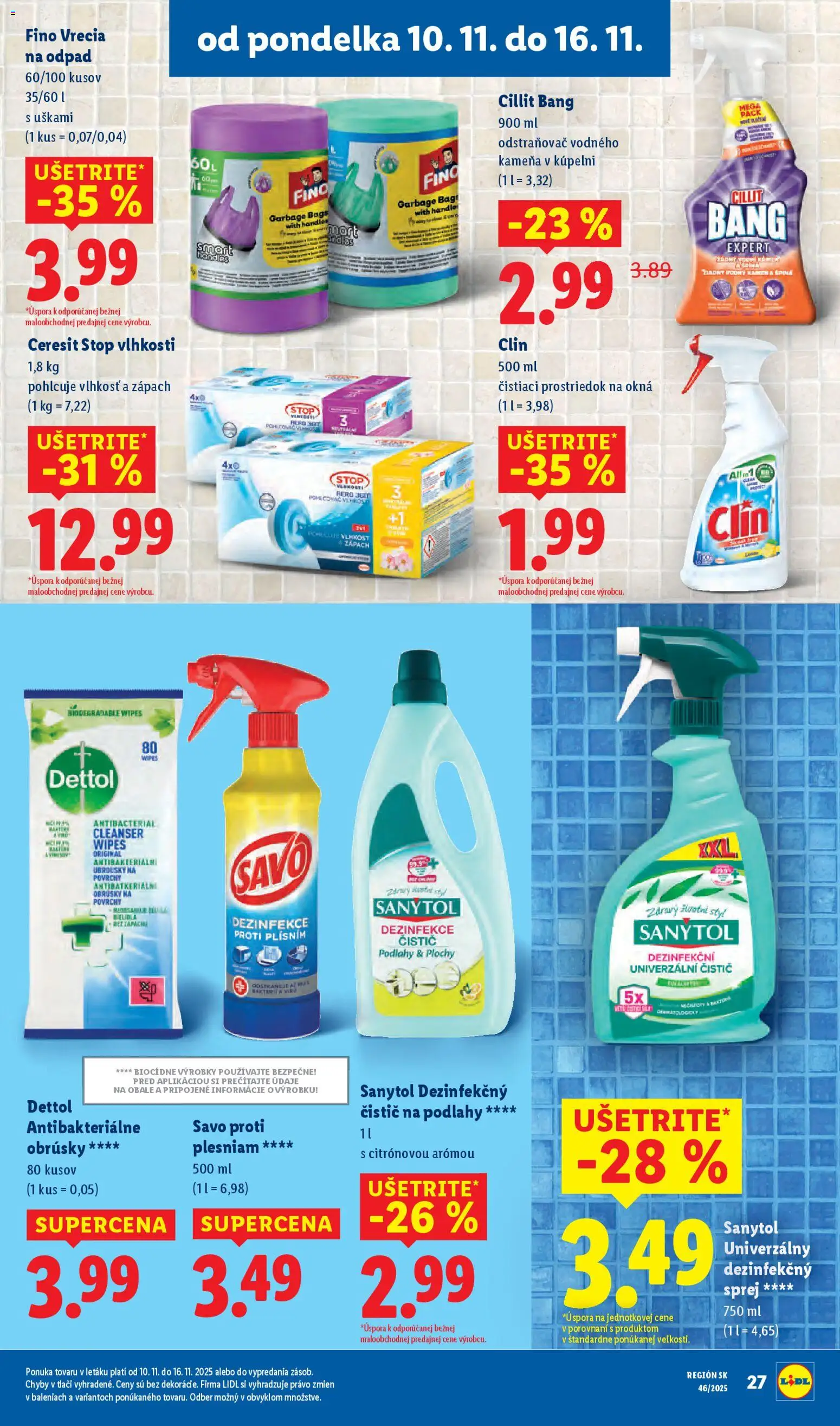 Nové Lidl akcie – leták je platný od 10.11.2025 | Strana: 45 | Produkty: Sanytol, Savo, Čistiaci prostriedok, Ceresit