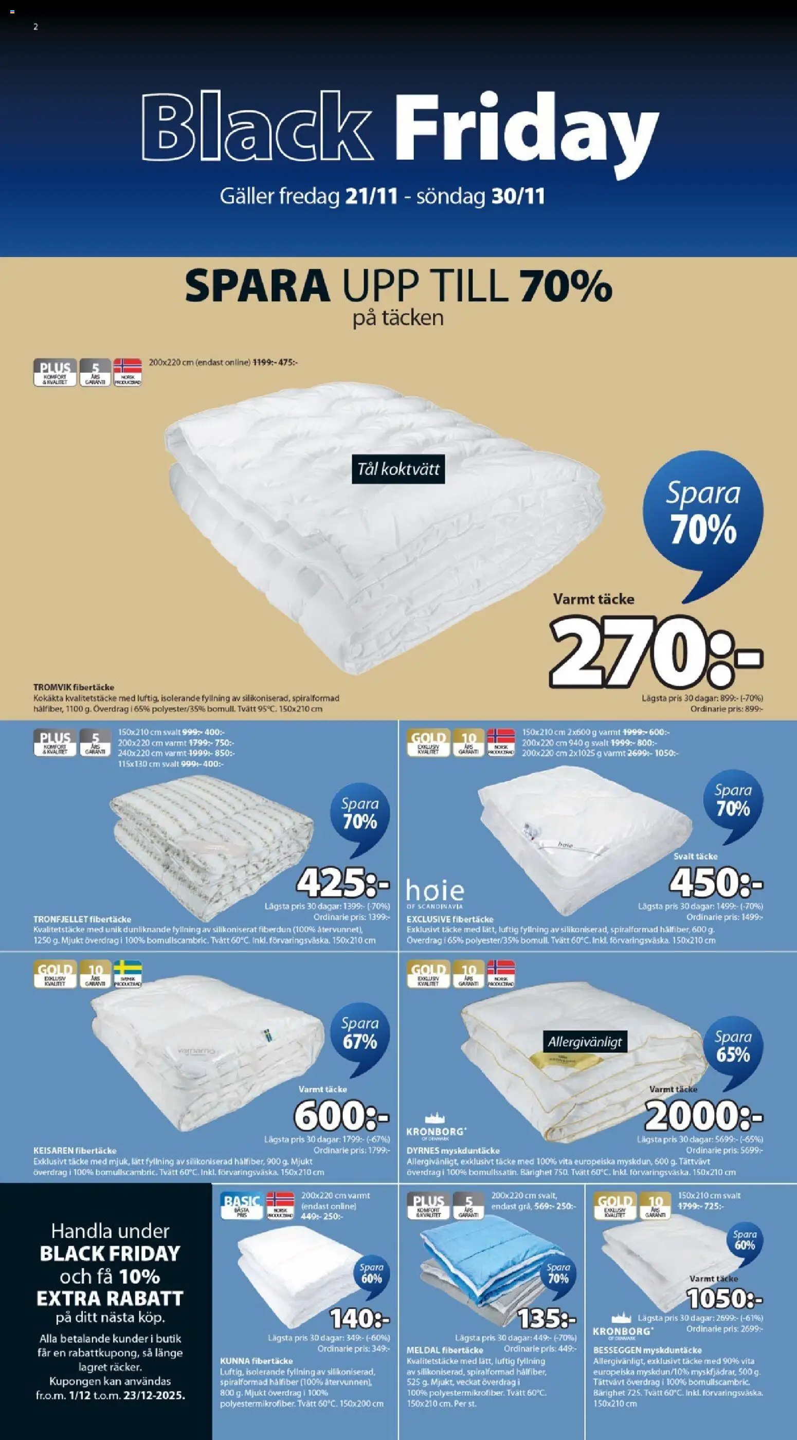 JYSK reklamblad aktuell från 21.11.2025 | Sida: 2 | Produkter: Täcke, Galler