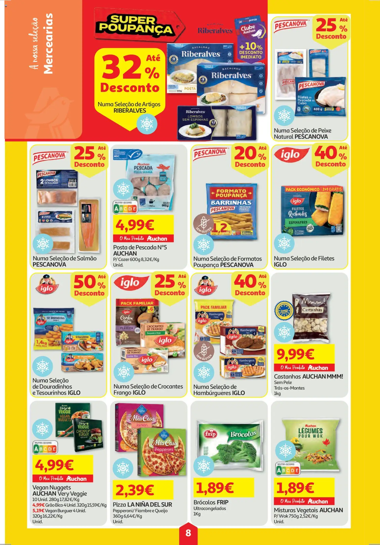 Auchan - Super Poupança │ válido de 06.11.2025 | Página: 8 | Produtos: Cabo, Espinafres, Frango, Pizza